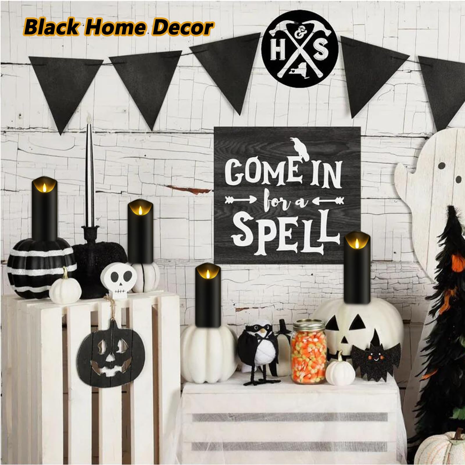 Mumchasi Black Flameless Candles, Battery Operated Candles With Remote Timer, 5 Pcs Flickering Black Led Candles, Electric Pilla