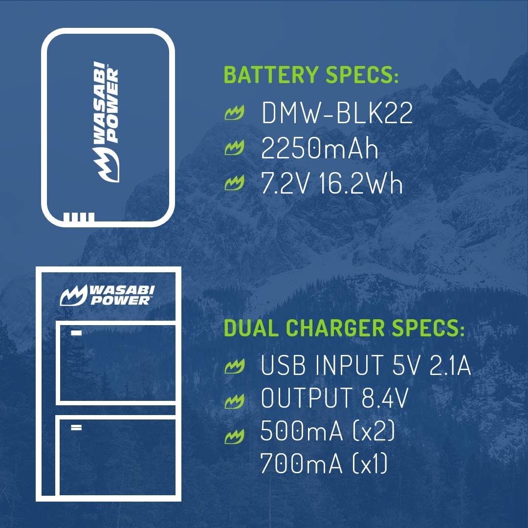 Wasabi Power Battery (2 Pack) And Usb C Dual Battery Charger For Panasonic Dmw Blk22 And Panasonic Lumix Dc S9, Dc G9 Iidc S5, D