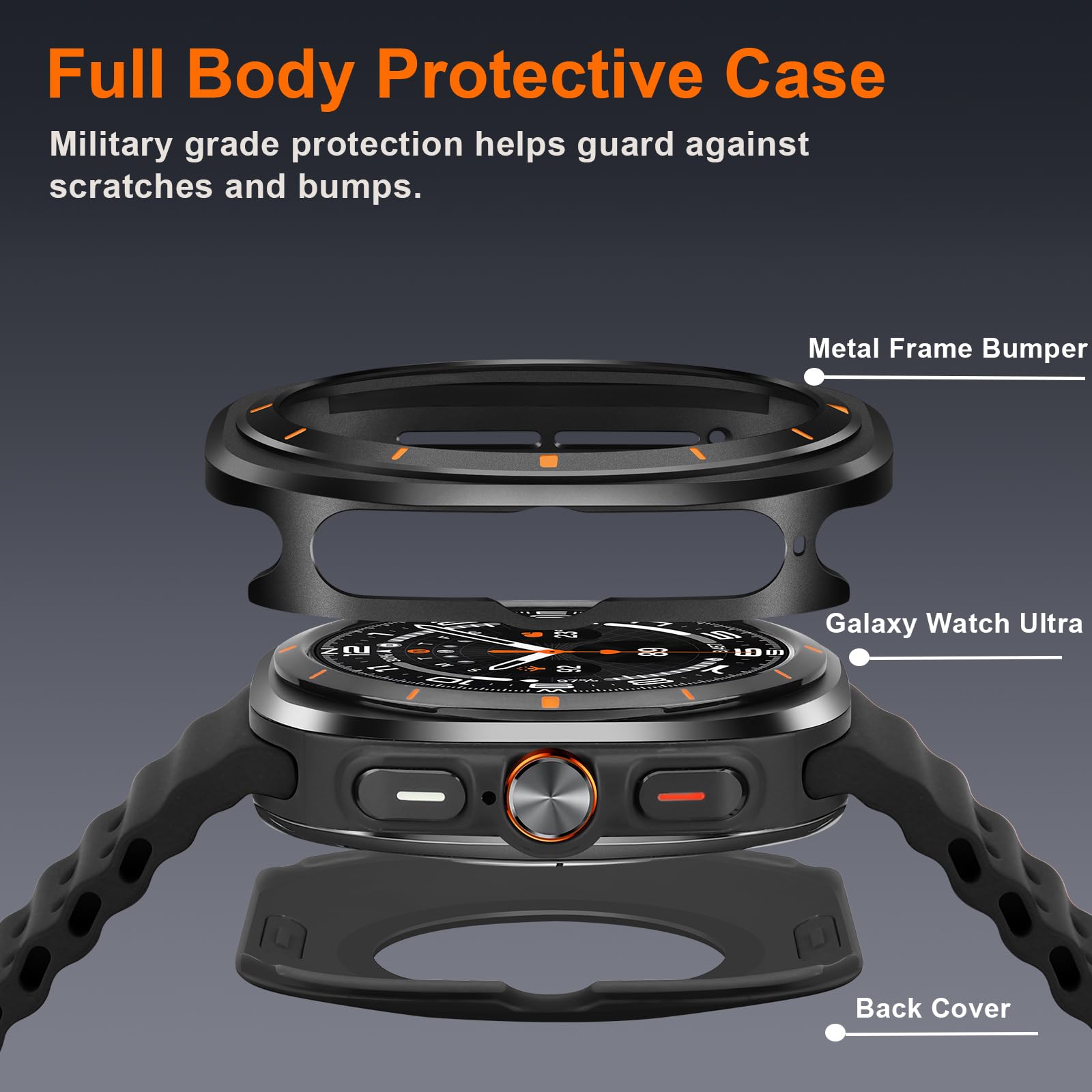 Zzdzz Metal Case Compatible With Samsung Galaxy Watch Ultra 47Mm (2024) With Back Cover, Rugged Ultra Thin Hard Frame Protective