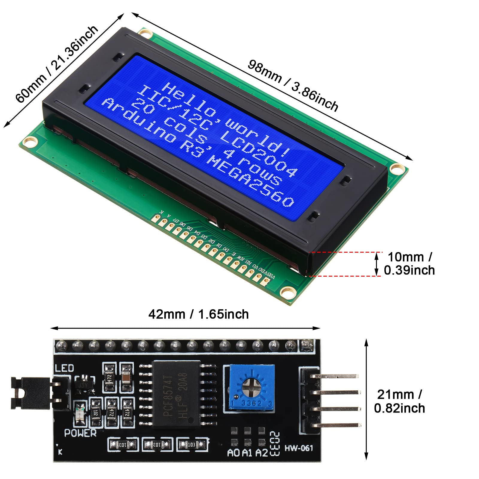 Weewooday Iic Twi I2C Lcd Serial Interface Adapter And Lcd Module Display Backlight Compatible With Arduino R3 Mega2560(Lcd 2004