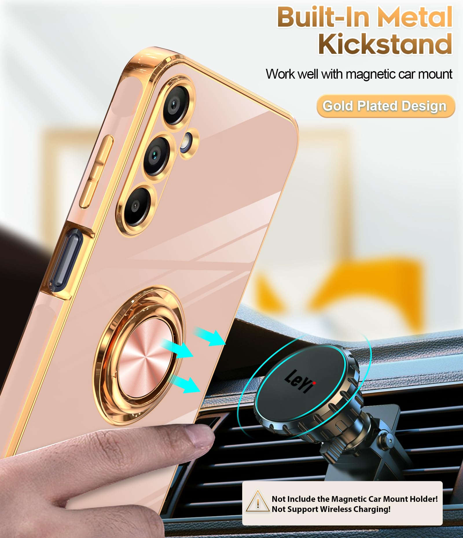 Leyi For Samsung Galaxy A15 Phone Case: With Tempered Glass Screen Protector [2 Pack] 360 Rotatable Ring Holder Magnetic Kicksta