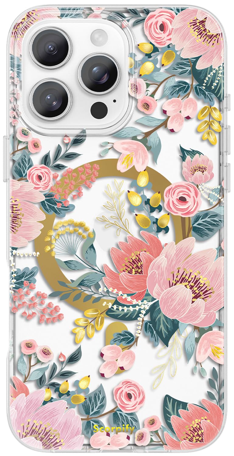 Scorpify For Iphone 16 Pro Case [Compatible With Magsafe] With Pink Epiphyllum Floral Design, Cute Clear Flower Magnetic Phone C