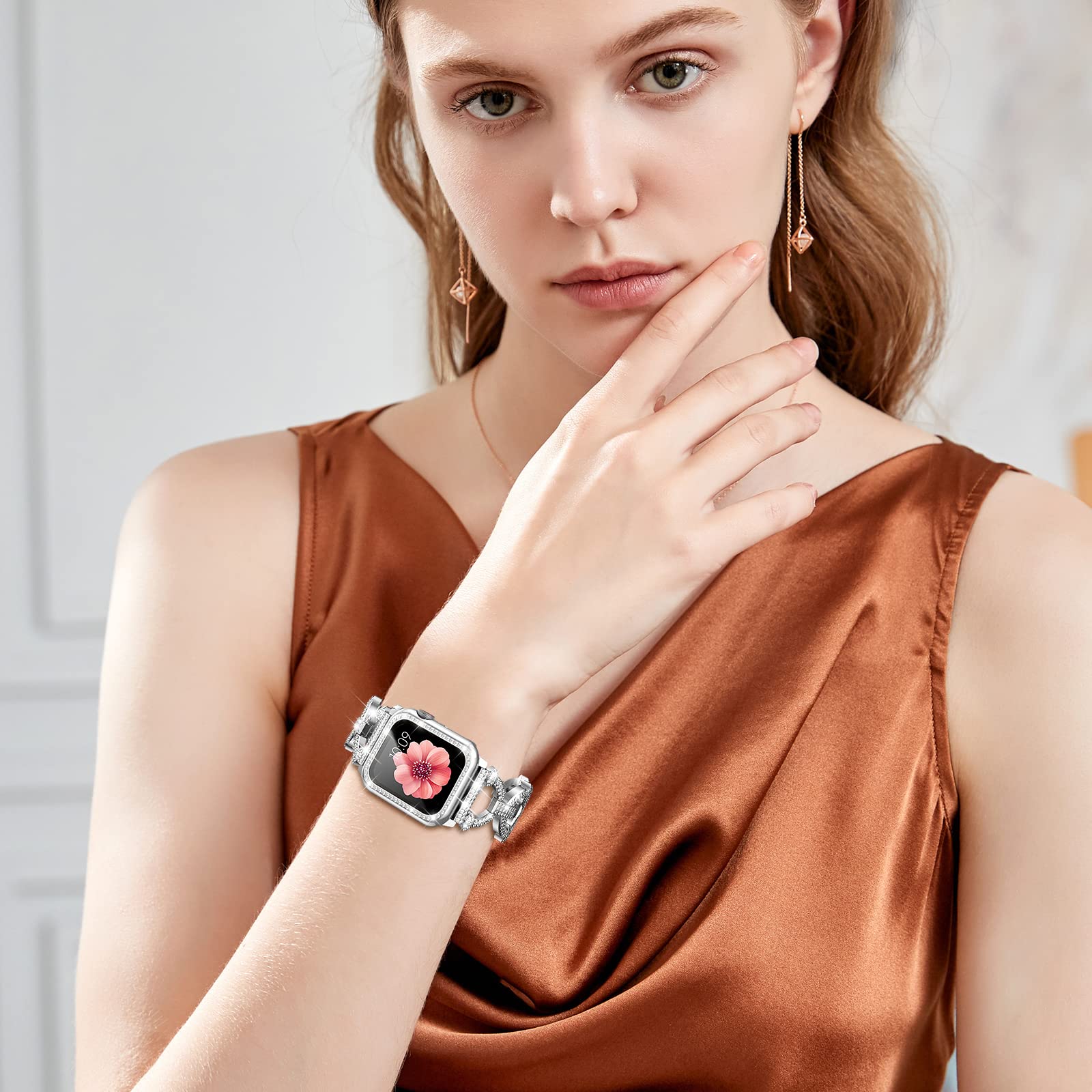 Mesime Compatible With Apple Watch Band 38Mm 40Mm 41Mm 42Mm 44Mm 45Mm 46Mm, Women Girl Bling Diamond Jewelry Metal Strap Bands W