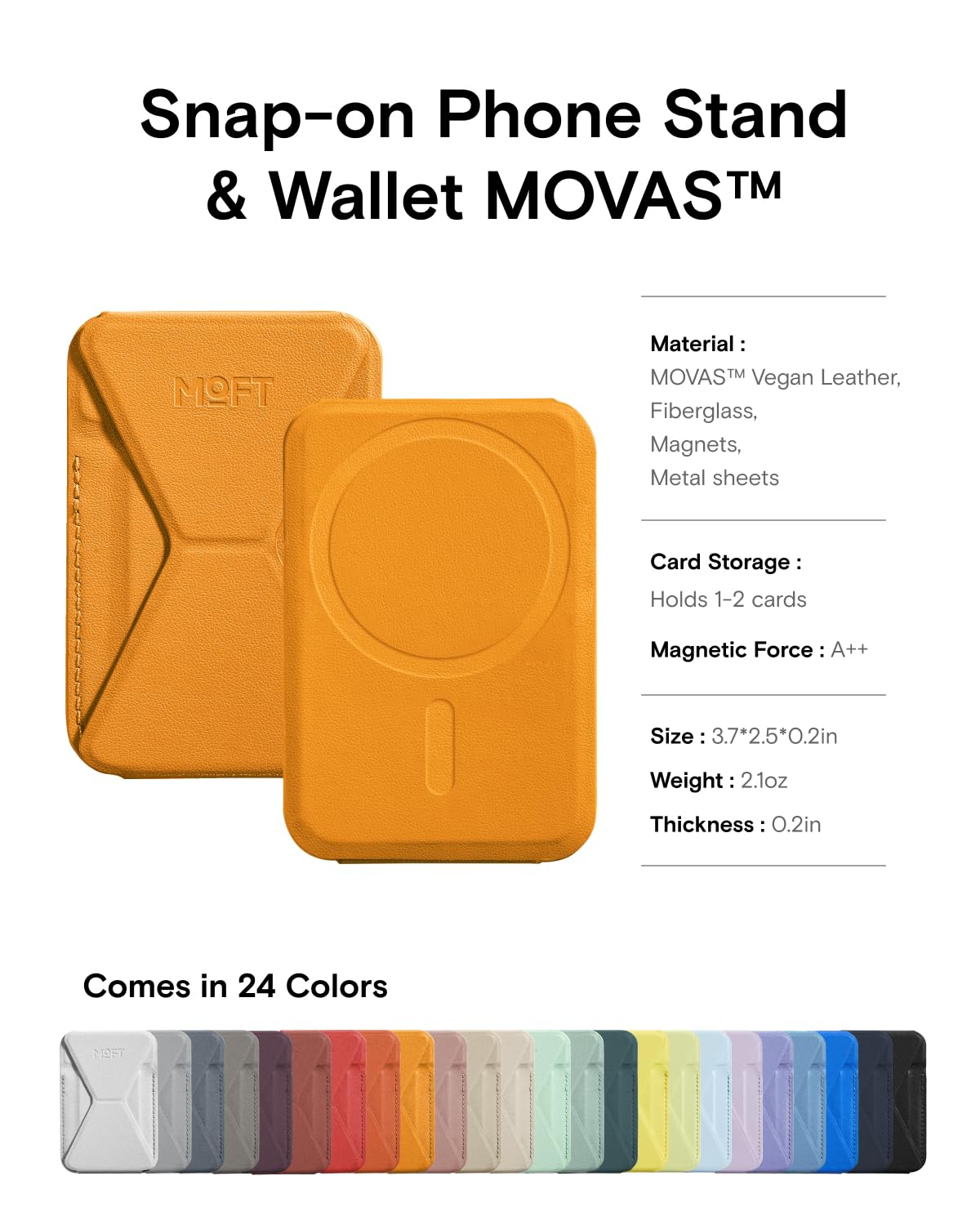 Moft Magnetic Wallet Stand Compatible With Iphone 16/15/14/13/12 Series, Angle Adjustment Movas Phone Stand, Orange