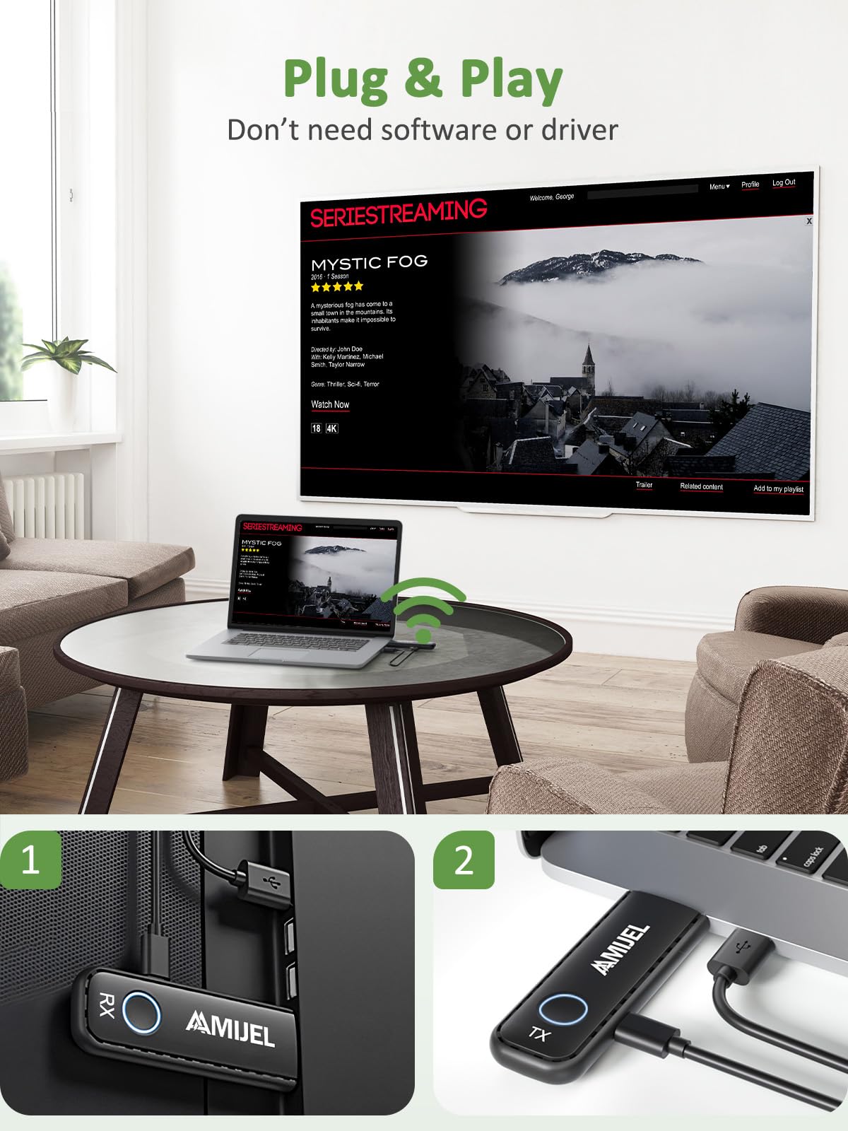 ???????? ?????????????? Wireless Hdmi Transmitter And Receiver, Plug & Play With 3 Hdmi Adapters, 98Ft/5Ghz Hdmi Wireless Extend