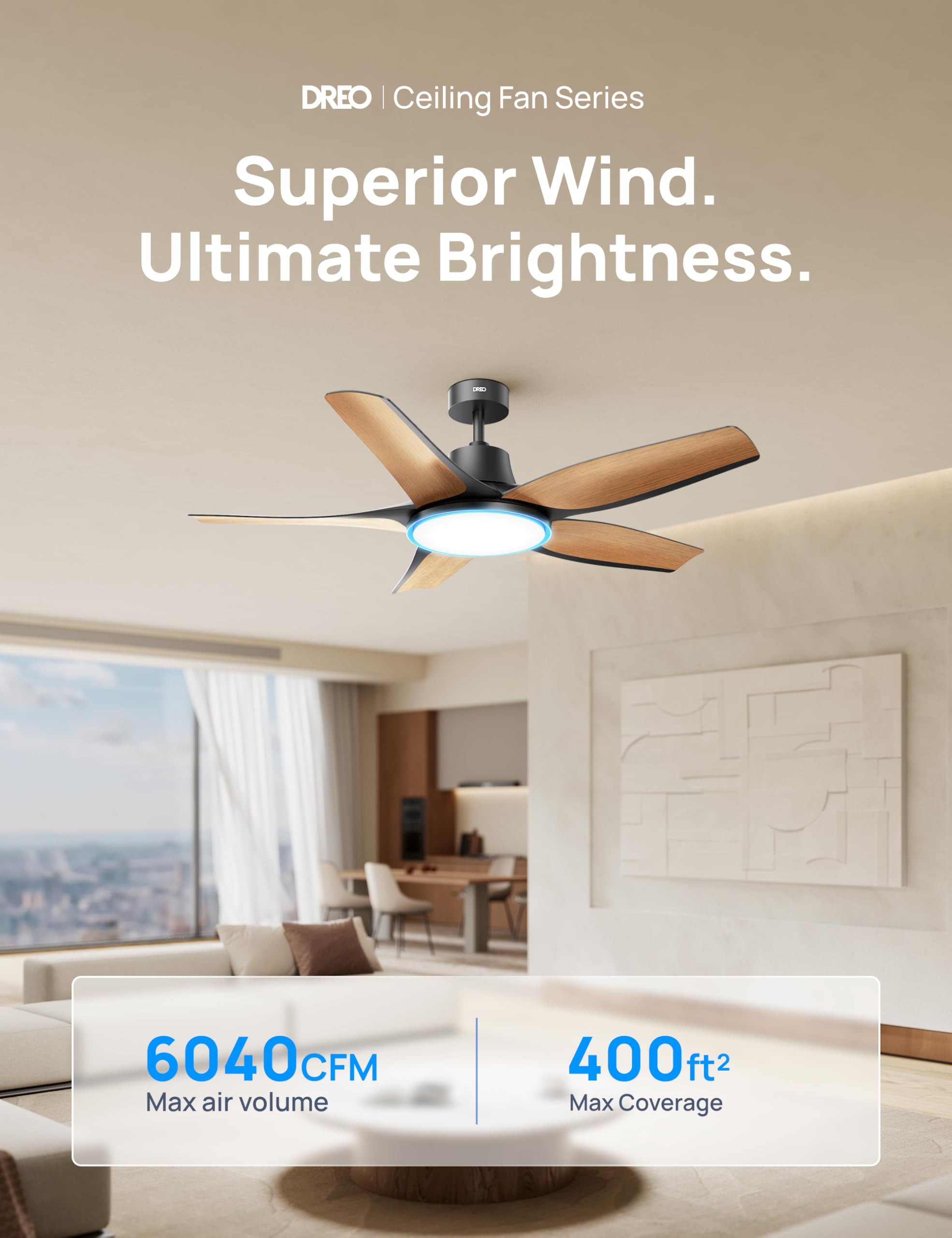 Dreo Smart Ceiling Fans With Lights, Low Profile Ceiling Fan With Alexa/App, 52'' Dimmable Lighting & Color Tuning, Rgb Ambient