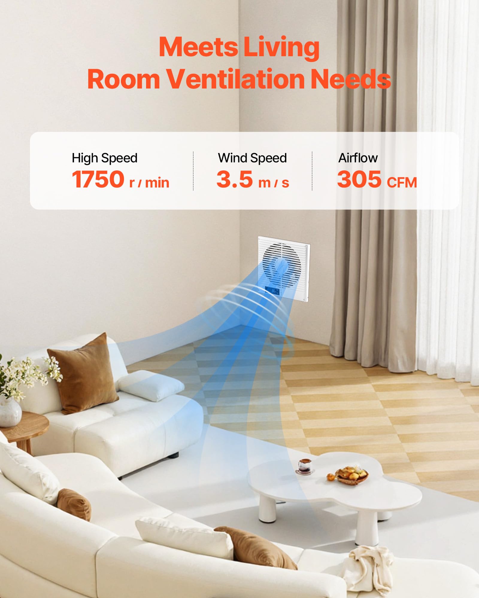 Vevor Room To Room Fan, Two-Way Airflow Through-The-Wall Fan 8 With Remote, Temperature Control, 305 Cfm 10-Speed Ventilation Qu