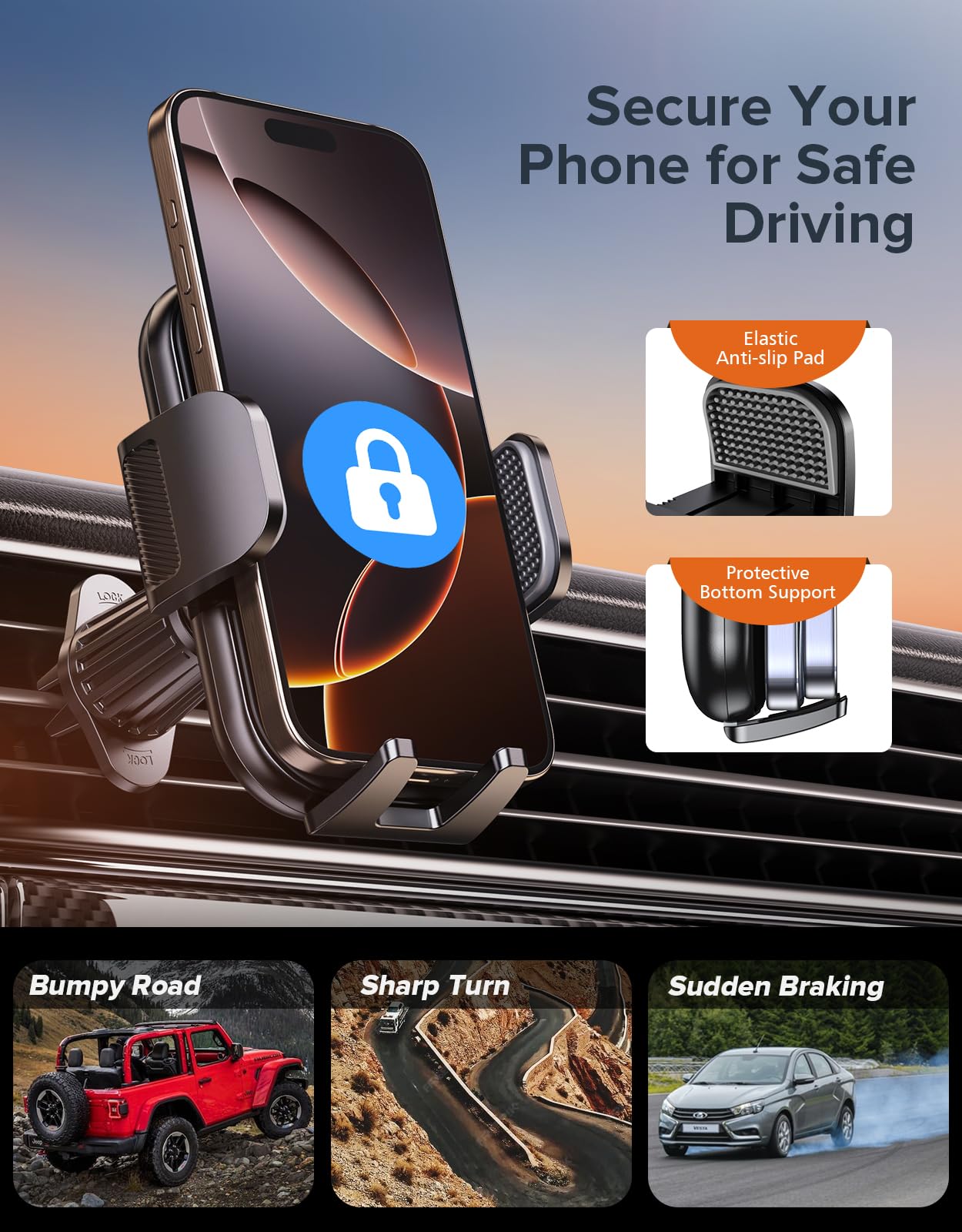 Upgraded Car Phone Holder, Metal Hook Clip Car Vent Phone Mount, Hands-Free Vent Phone Holders For Your Car, Compatible With Iph