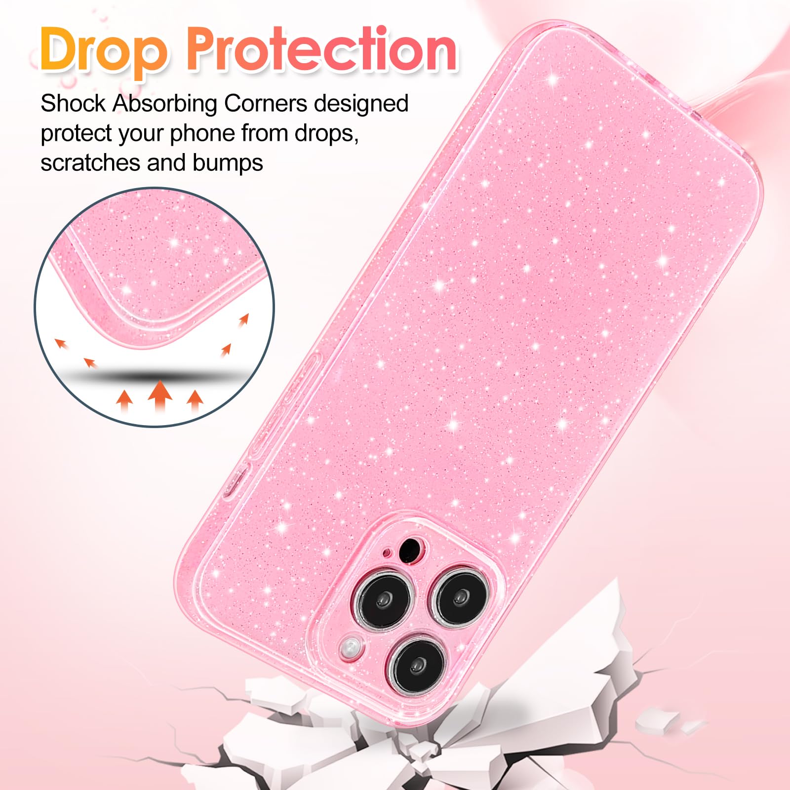 Hython Case For Iphone 12 Pro Max Case Glitter Cute Sparkly Shiny Bling Sparkle Phone Cases 6.7'', Thin Slim Fit Soft Tpu Bumper