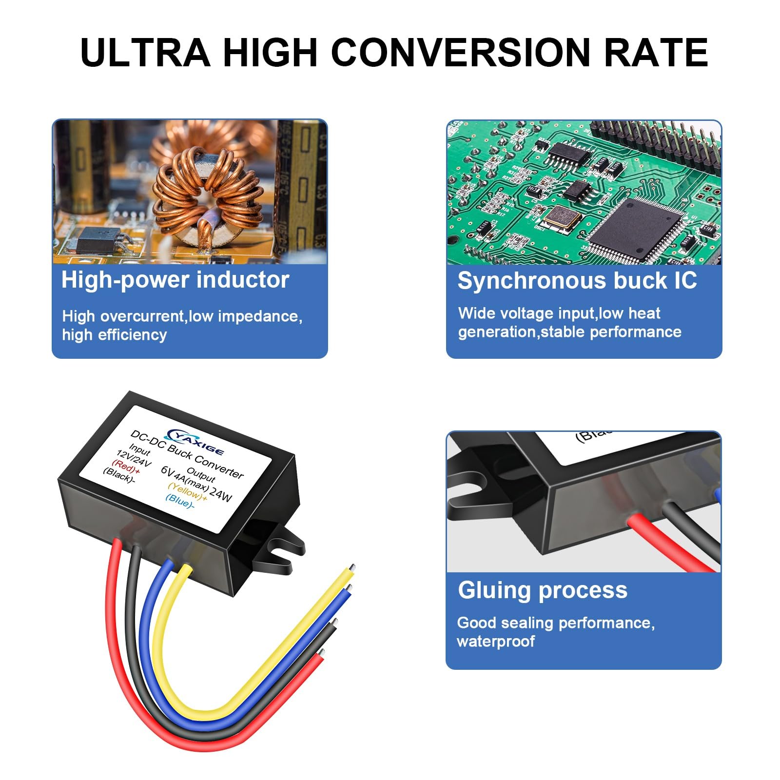Dc Dc 6V 4A 24W (Maximum) 12V 24V To 6V Step Down Converter, Step Down Regulator, Waterproof Module Suitable For Various 6V Equi
