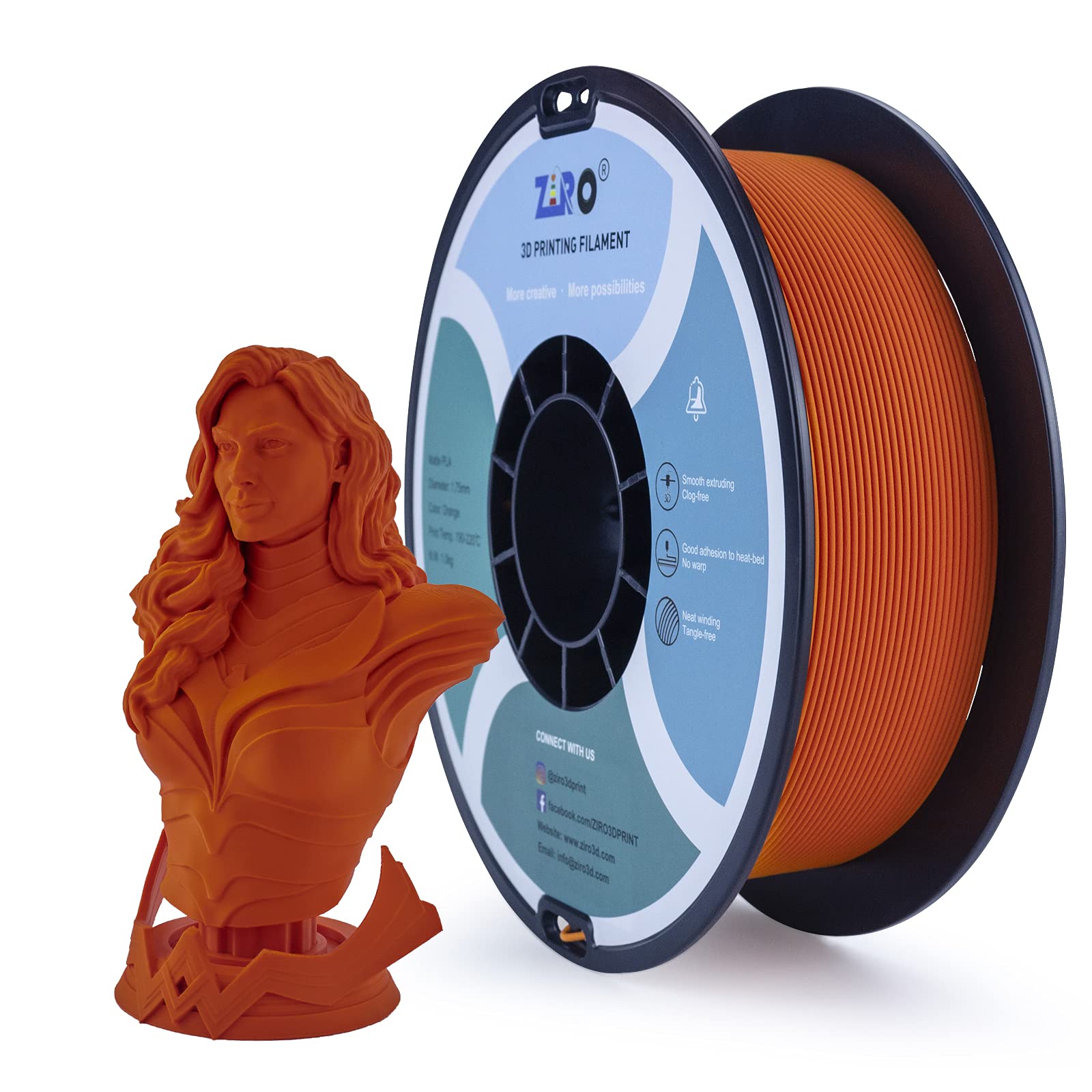 Ziro Matte Pla Filament 175Mm,1Kg 3D Printer Filament,High Toughness Pla,Dimensional Accuracy +  003Mm,Matte Pla Orange