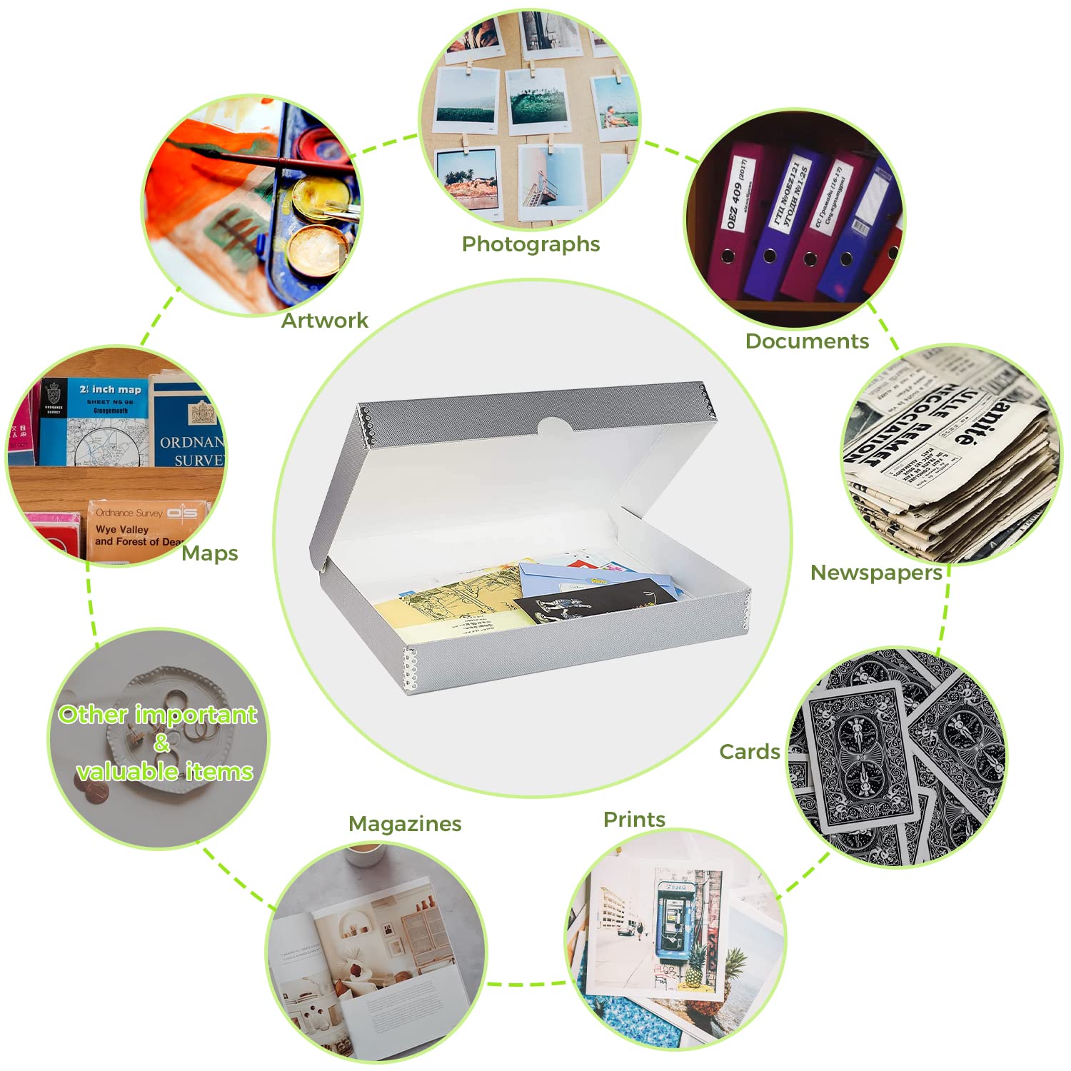 Lineco 9X12 Metallic Silver Clamshell Archival Folio Storage Box, 1.75' Deep. Acid Free With Metal Edge. Preserves Picture, Organize Photos Or Documents, Crafts, Diy.