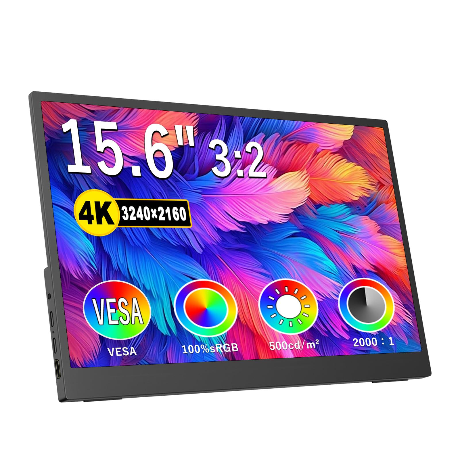 IBW 4K Portable Monitor 15.6 3240x2160 UHD USB-C HDMI Laptop Monitor, 100% Adobe RGB IPS Computer Gaming Display HDR Travel Moni