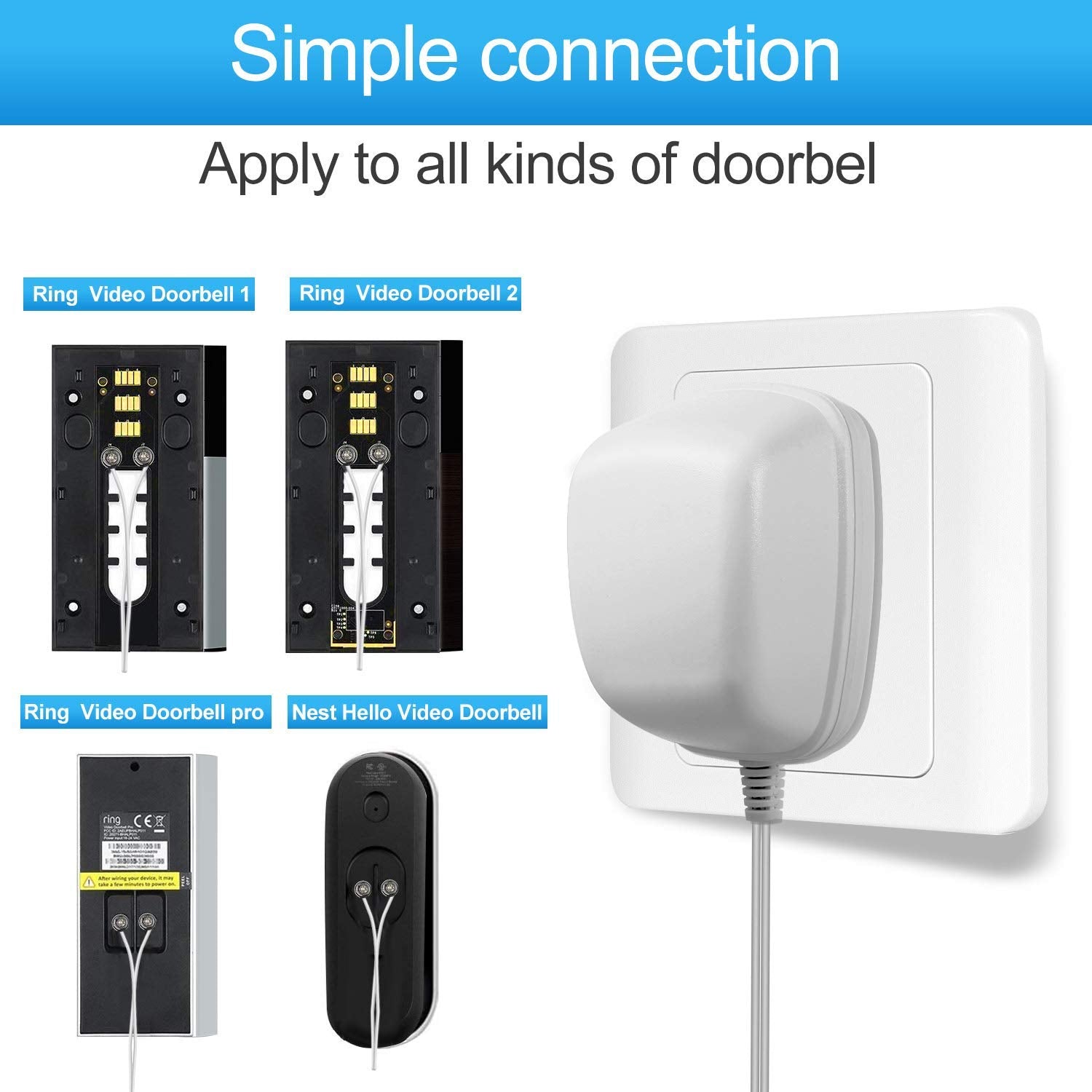 Doorbell Transformer, 18V Power Adapter For Ring Video Doorbell, Ring Video Doorbell 2,Ring Video Doorbell Pro, Nest Hello And S
