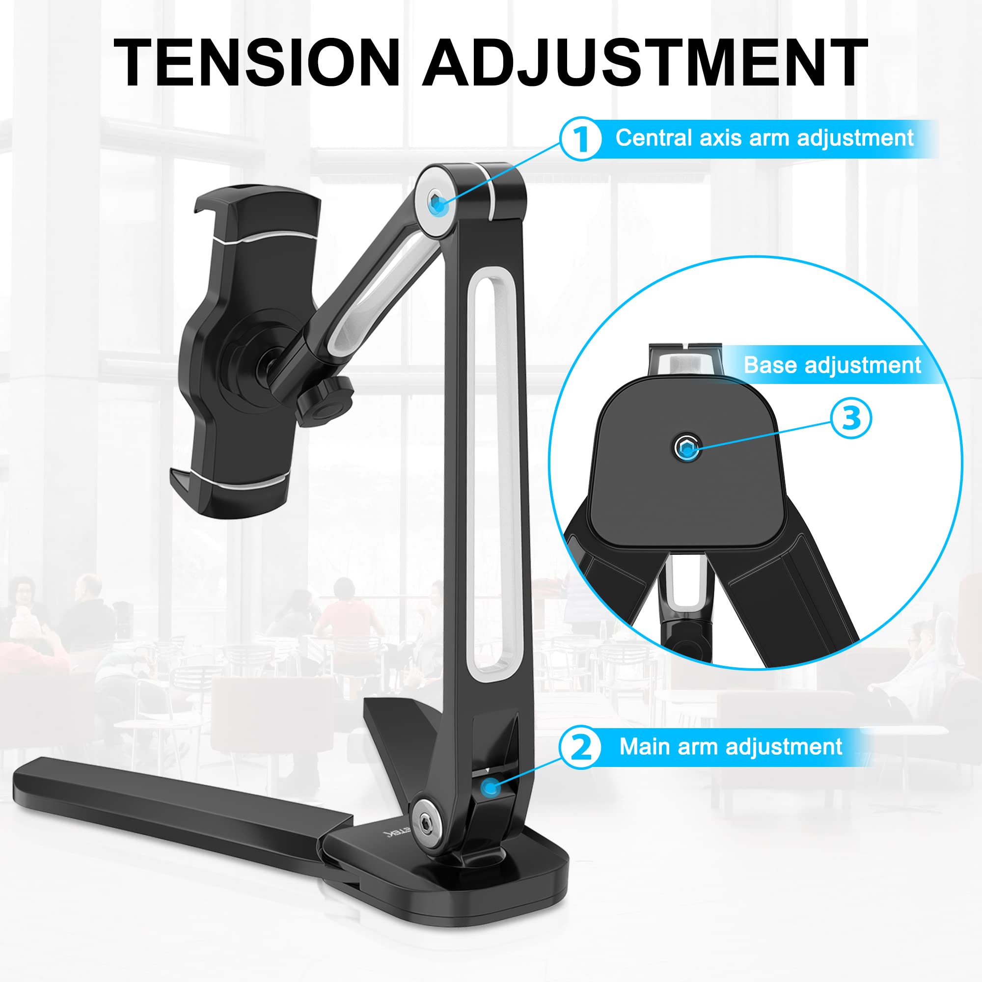 AboveTEK iPad Wall Mount, 3 in 1 Highflex 360� Under Cabinet iPad Mount for Kitchen, Tablet Celling Under Counter Holder, Kitchen iPad Stands Fits 4.7' to 13.5' iPad, Mini, Air, Surface Pro   Black