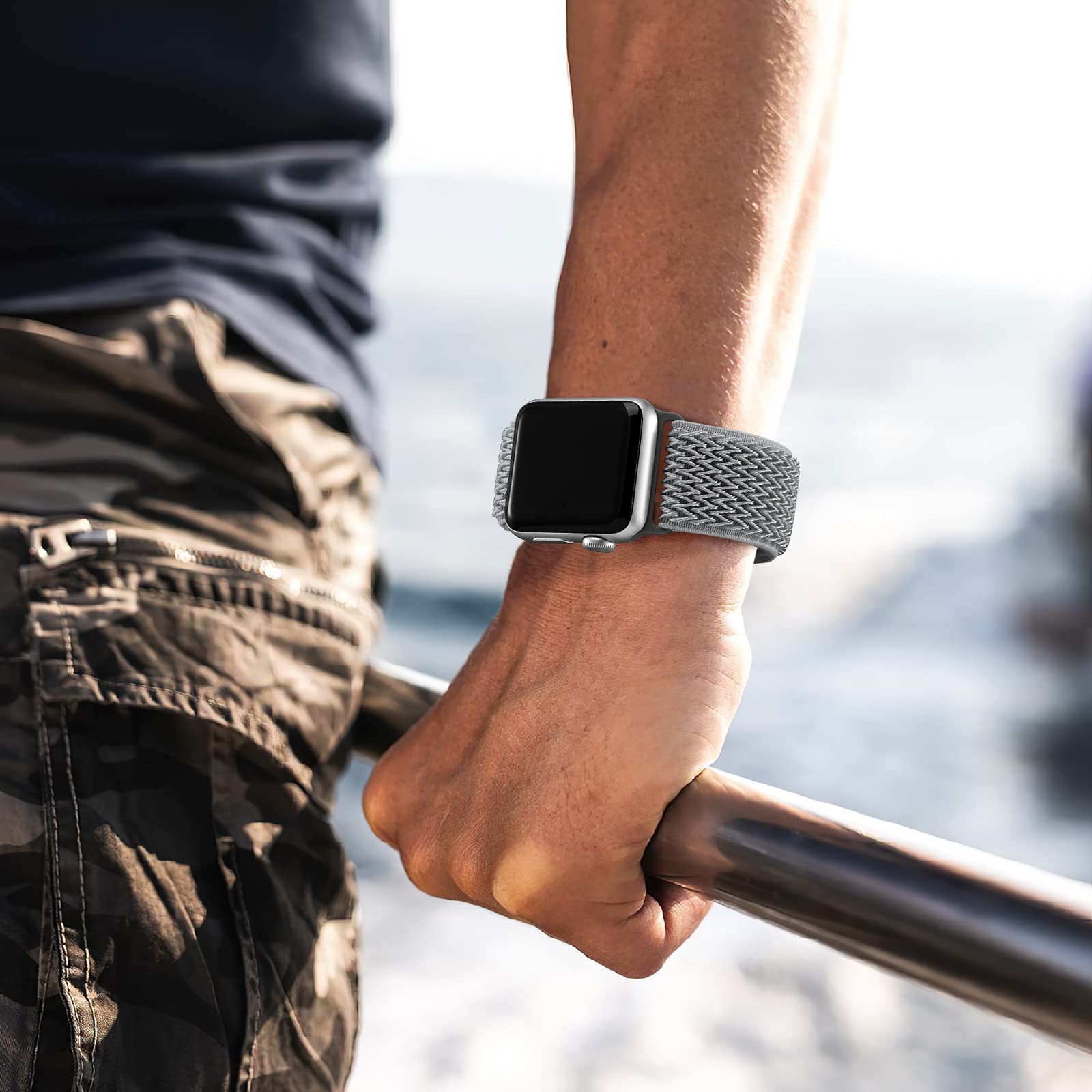 Lerobo Compatible With Apple Watch Band Series 8 41Mm 40Mm 38Mm 45Mm 42Mm 44Mm For Women Men,Soft Adjustable Braided Stretchy Solo Loop Nylon Bands Compatible For Apple Watch Ultra 2 Se Iwatch Series 9 8 7,Series 6 5 4 3 2 1 Gray