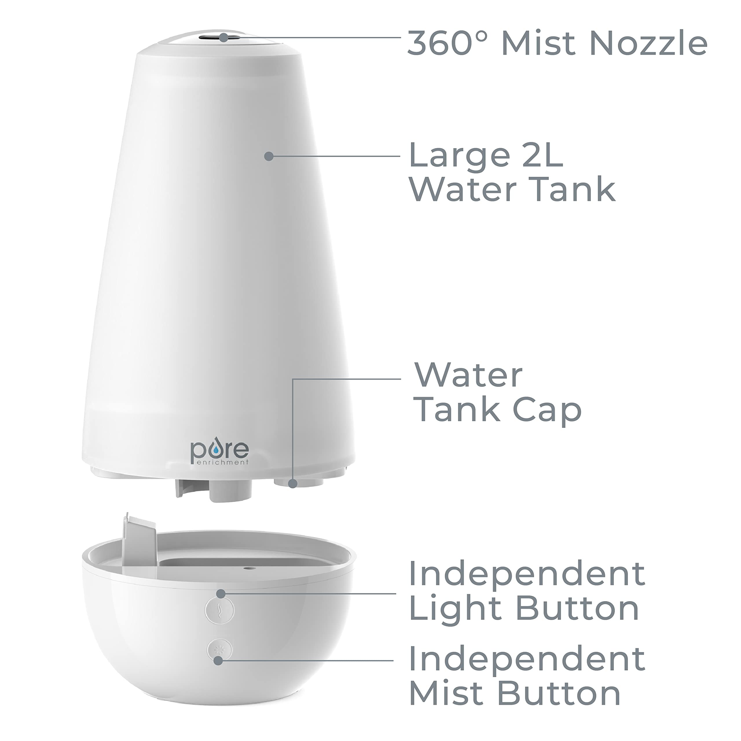 Pure Enrichment Purespa Xl 3 In 1 Cool Mist Humidifier, Essential Oil Diffuser & Mood Light   2L Tank Provides Powerful Mist Cov