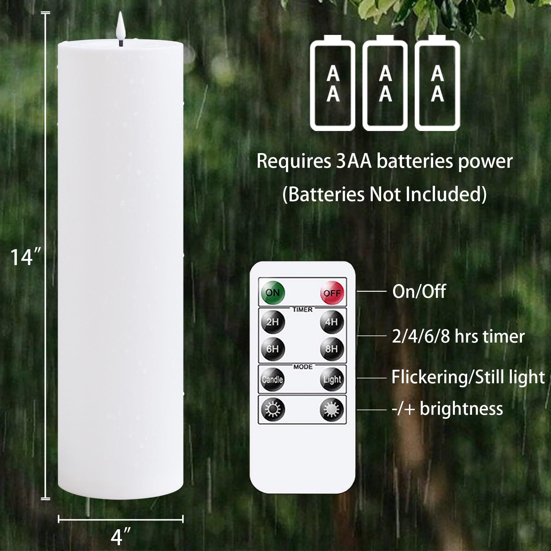 Zevanor 4'' X 14'' Flameless Led Waterproof Remote Pillar Candles, Timer Battery Operated Flickering Large Plastic White Outdoor