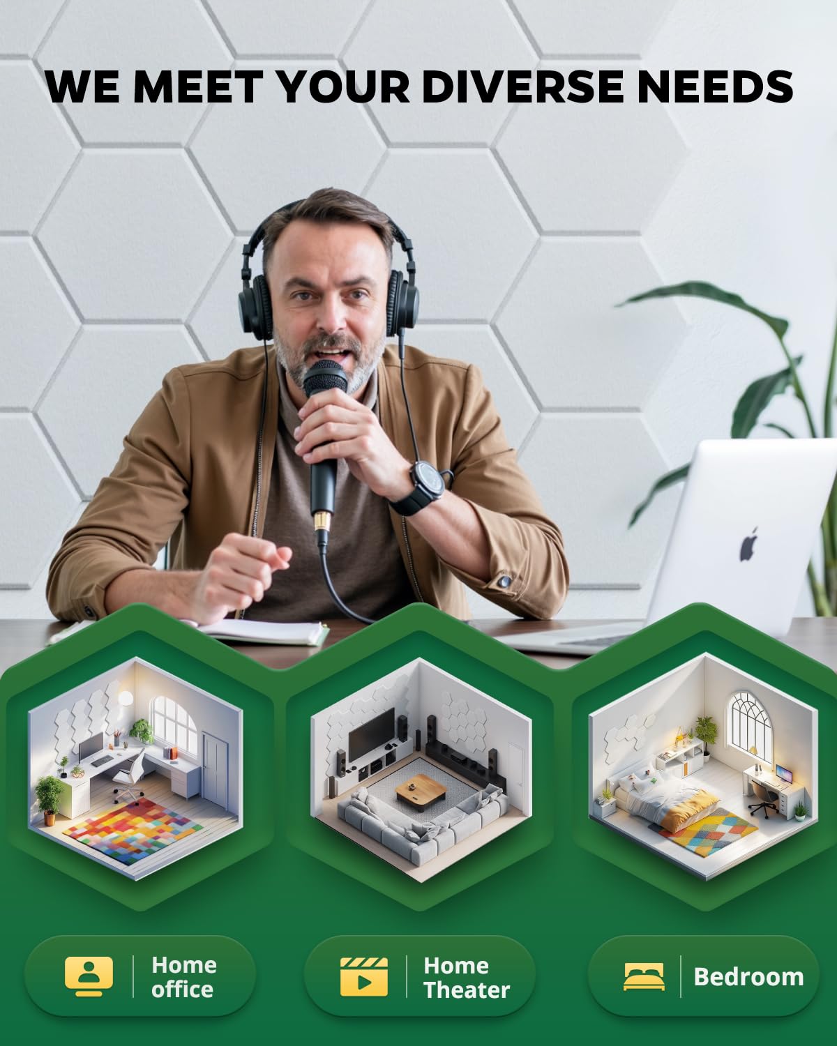 Topnaca 12-Pack Innovative Sound Proof Panels For Walls, Self-Adhesive Hexagon Acoustic Panels With Mass Loaded Vinyl, Noise Abs