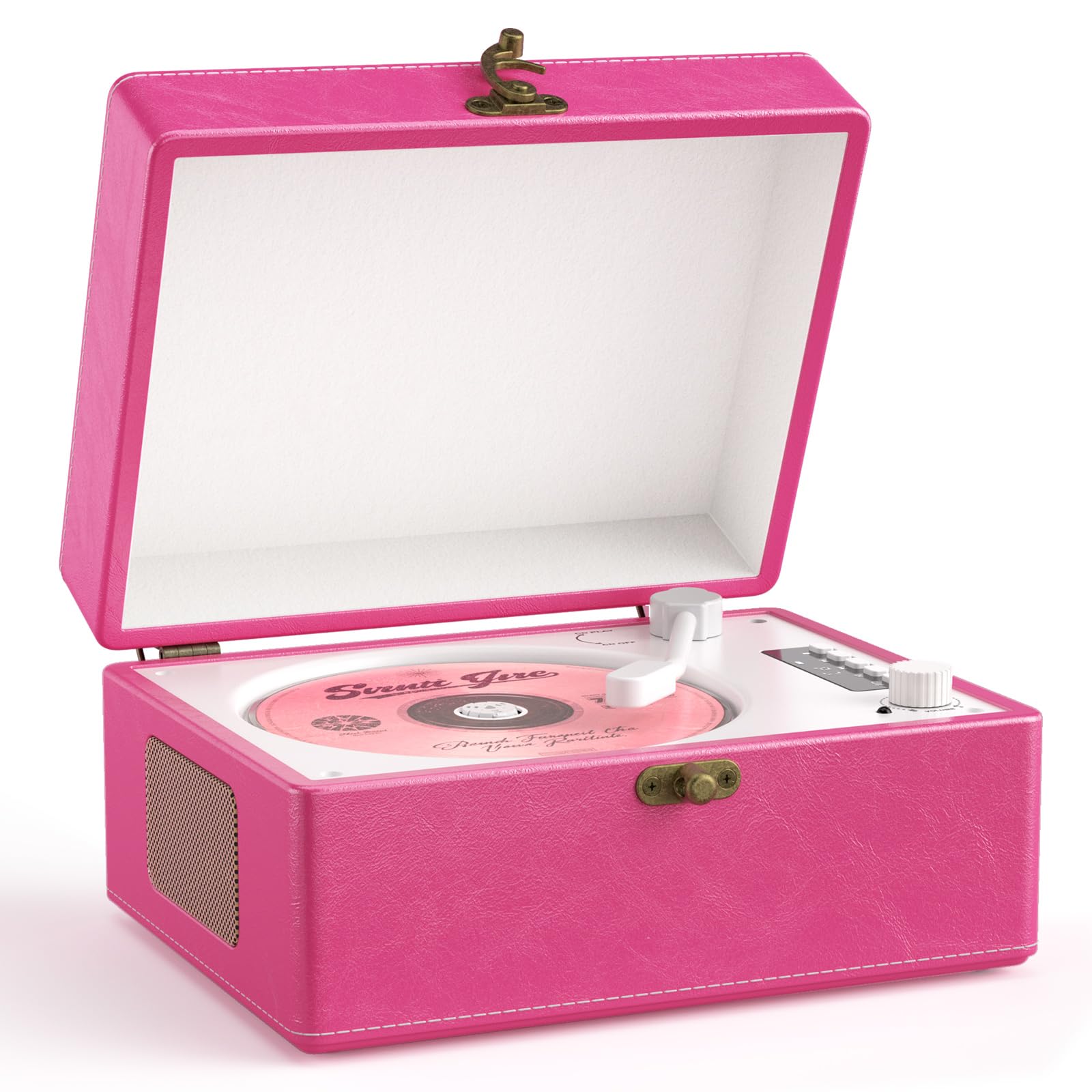 Portable Bluetooth CD Player with Built-in Speakers, Time Music Box, Pink Retro CD Player with LED Display, Rechargeable Battery