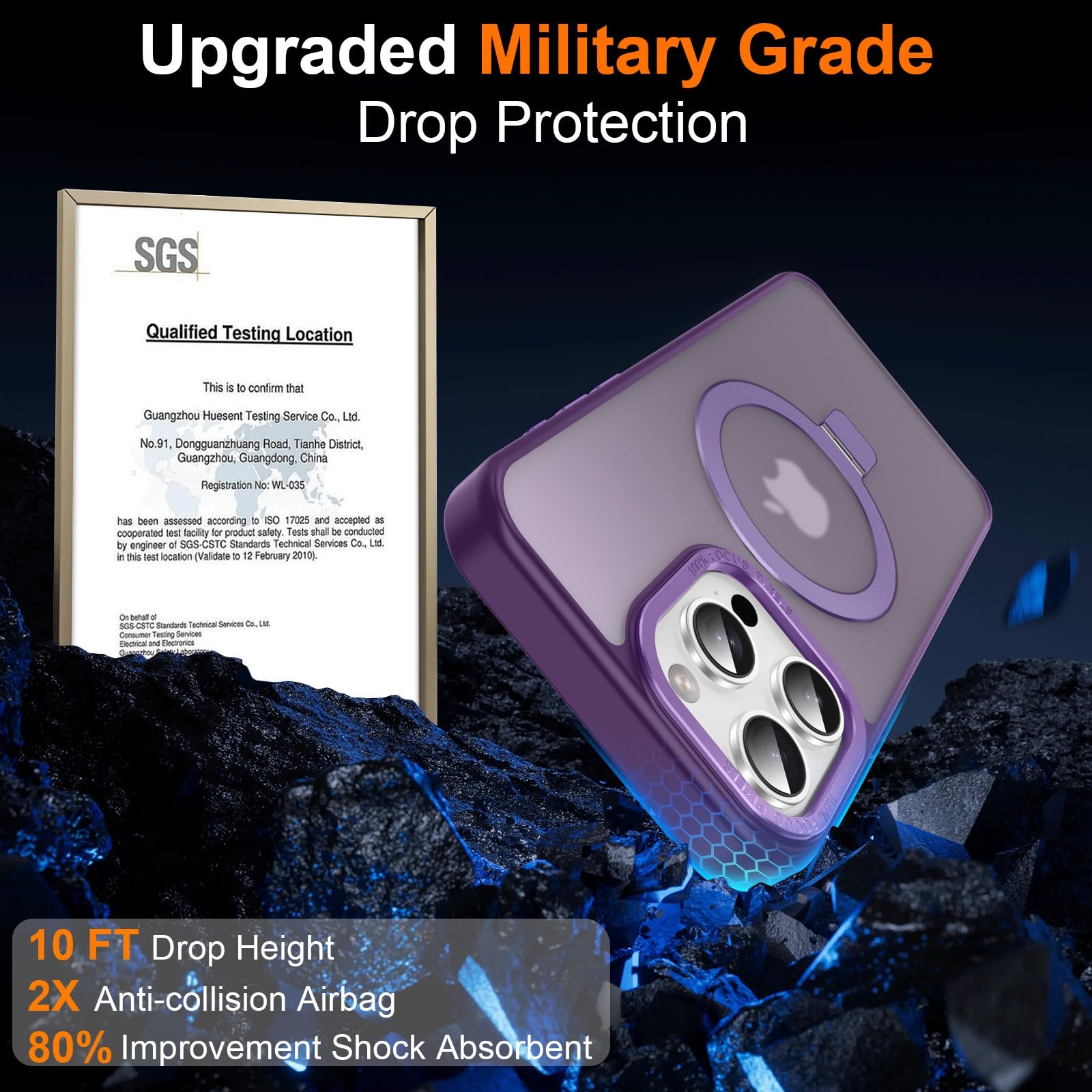 Lufanbis Magnetic For Iphone 15 Pro Max Case With Ring Stand, [10 Ft Drop Protection] [Velvety Touch] Slim Translucent Matte Bac