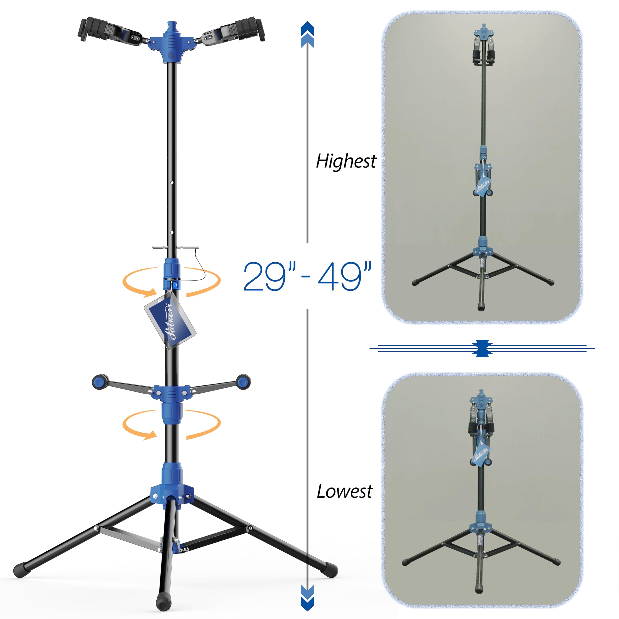 Salvori Folding Dual Guitar Stand With Auto Lock System And Soild Tripod, Double/Multiple Guitar Stand/Holder/Rack For Single Ba