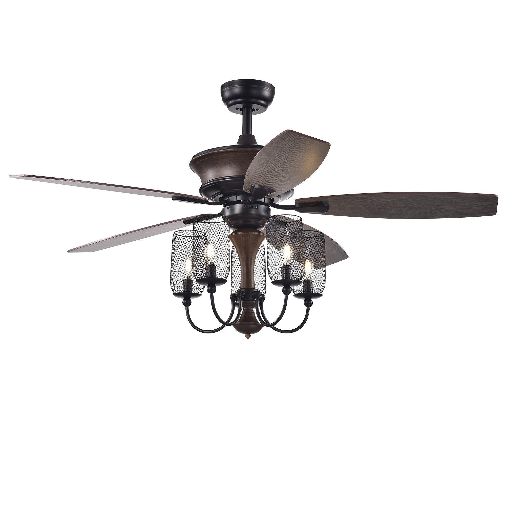 Warehouse of Tiffany CFL8412REMO/IW Slatin 52inch 5 Lighted Mesh Shade Candelabra Chandelier Ceiling Fan, Regular, Brown