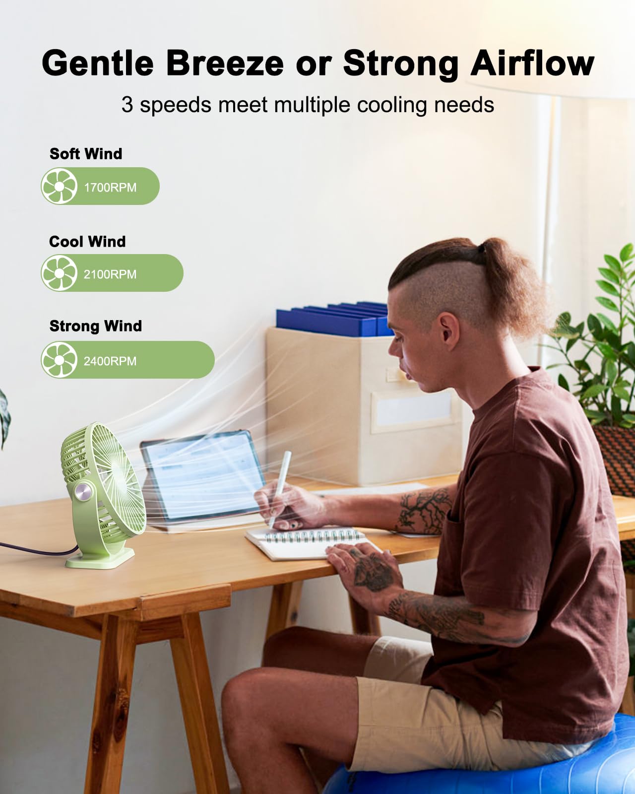 Tripole Small Desk Fan Usb Powered Personal Fan Strong Airflow 3 Speeds Mini Fan 360Rotation Portable Fan 5.1 Inch Quiet Table F