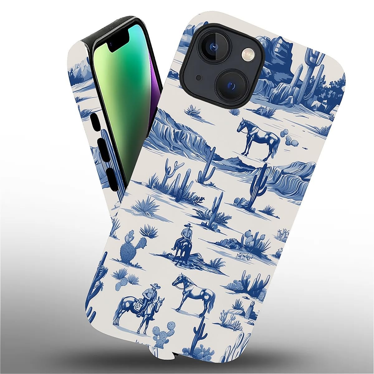 Fkbrcl4U For Iphone 13/14 Case, Hybrid 2-Layer Silicone Protective Matte Case For Girl Women Western Cowboy Horse Cow Desert Cac