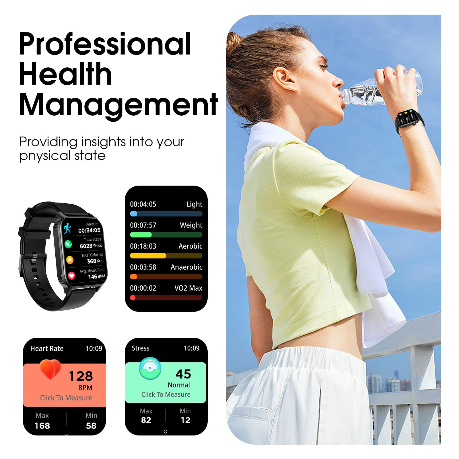 Pjyubvor Smart Watch For Men Women(Answer/Make Call), 1.83'' Smartwatch Fitness Tracker With Heart Rate/Sleep Monitor, Spo2, Ped