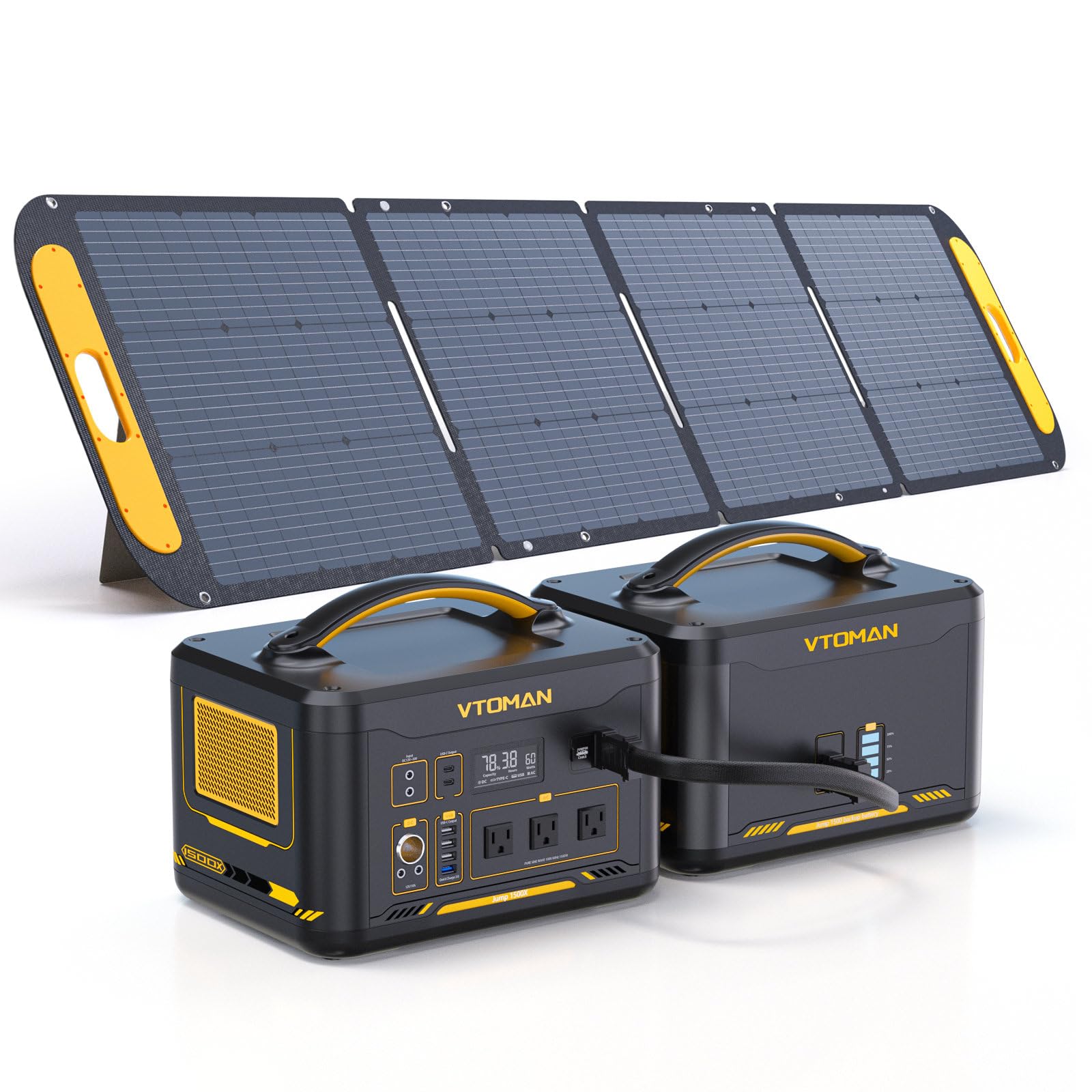 Vtoman 2376Wh Portable Power Station Bundle With Extra Battery & 200W Solar Panel Included, Up To 3000W Solar Generator For Home