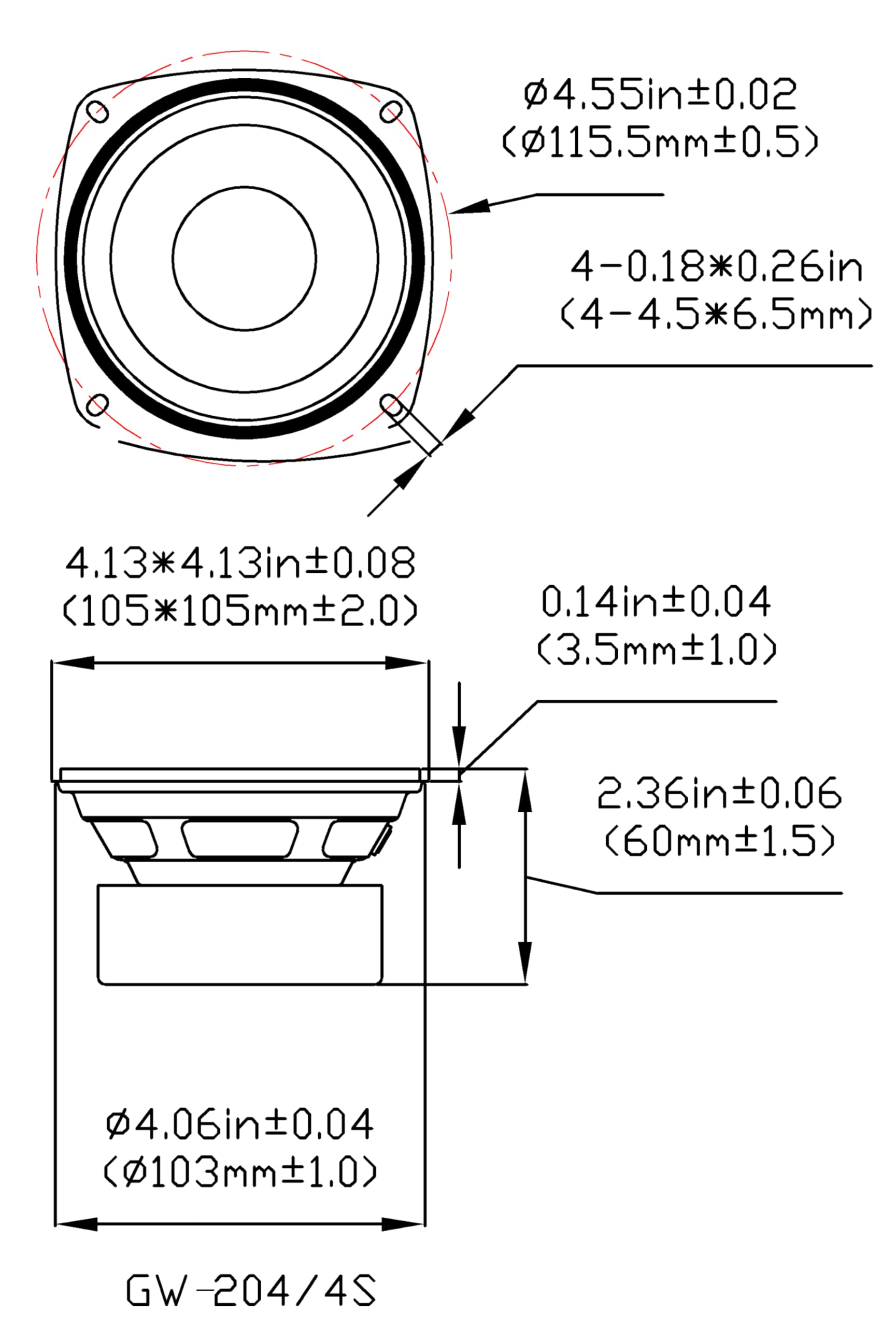 Goldwood Sound Gw-204/4S Shielded 4 Woofer 70 Watt 4Ohm Replacement Speaker,Black