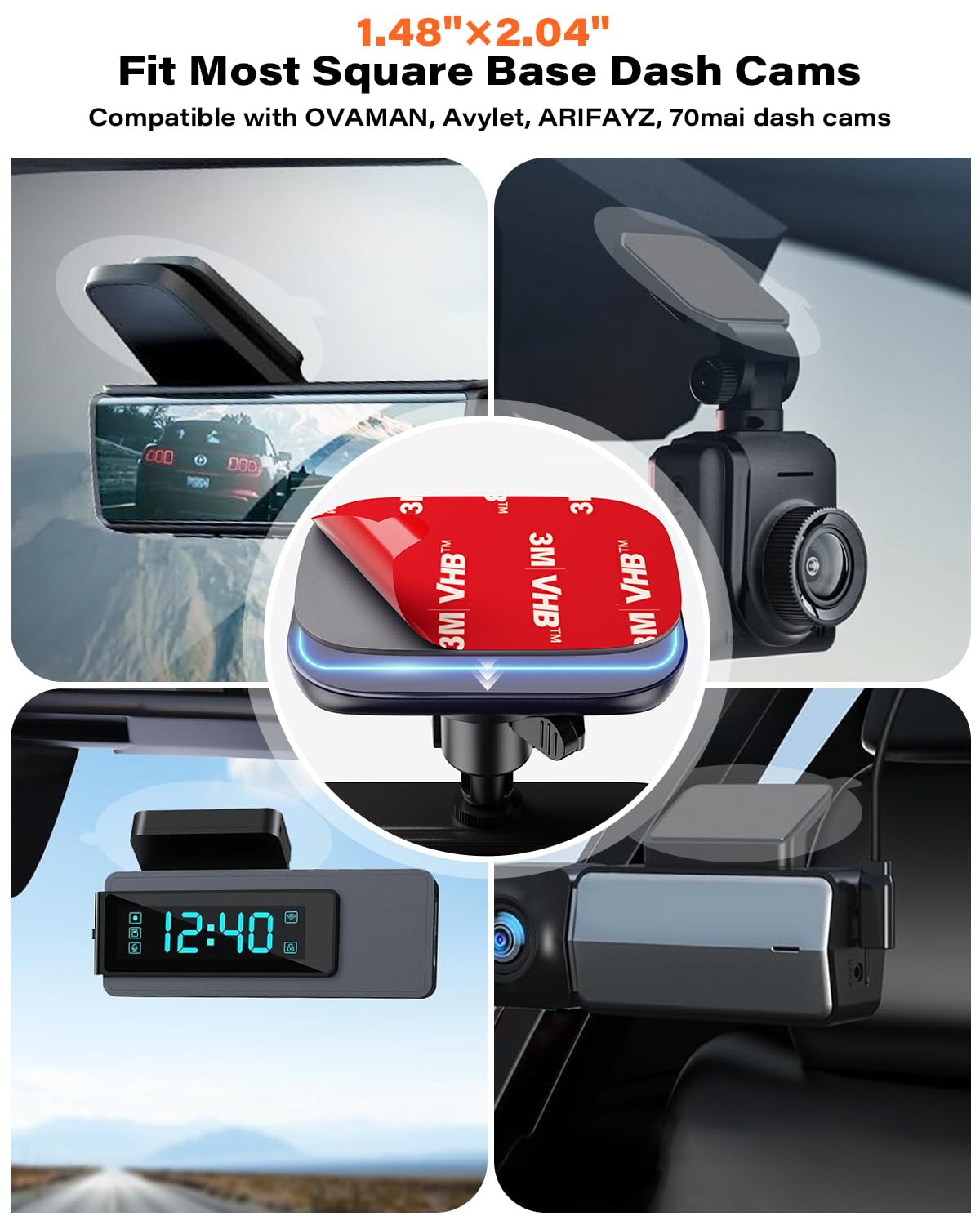 Apps2Car 8Pcs 3M Vhb Dash Cam Adhesive Pad With Electrostatic Film, Heat Resistant Car Mount Sticky Pad Replacement, Sticky Tape