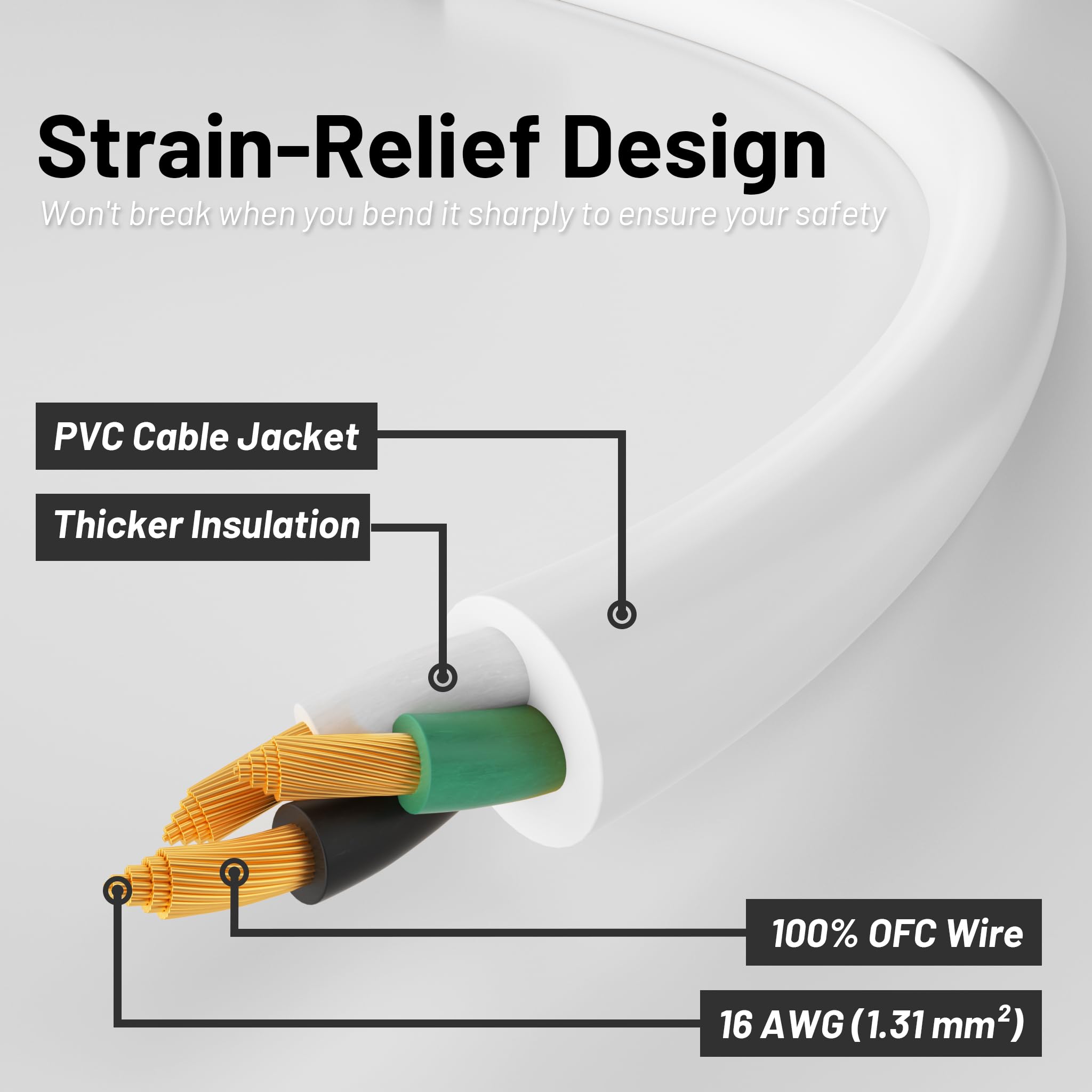 16/3 White Indoor Outdoor Extension Cord 6 Ft 2 Pack Waterproof, Heavy Duty Extension Cord With 3 Prong Grounded Plug,13A 1625W