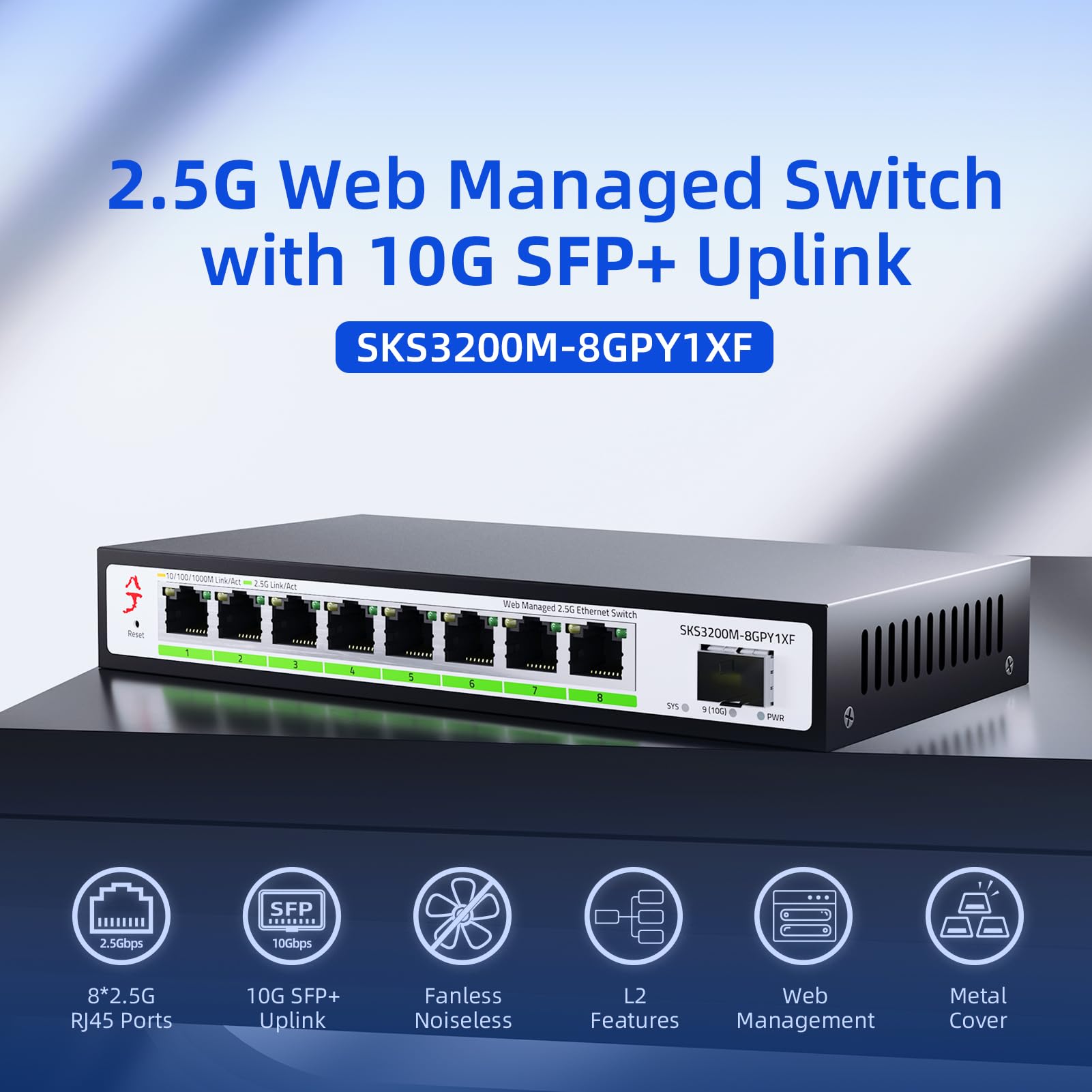 Xikestor 8 Port 2.5G Web Managed Ethernet Switch With 10G Sfp+, 2.5 Gigabit Network Switch Support Vlan/Qos/Stp/Igmp/Link Aggreg