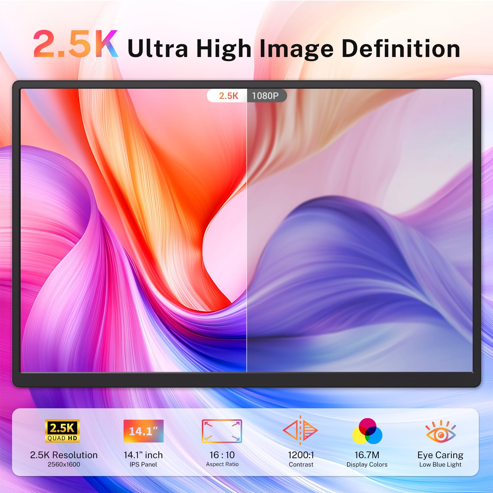 Fzaqwen Triple Screen Laptop Monitor Extender   2.5K Qhd Ips Triple Portable Monitor For Laptop 13.3 17 Inch, Plug Play And Comp