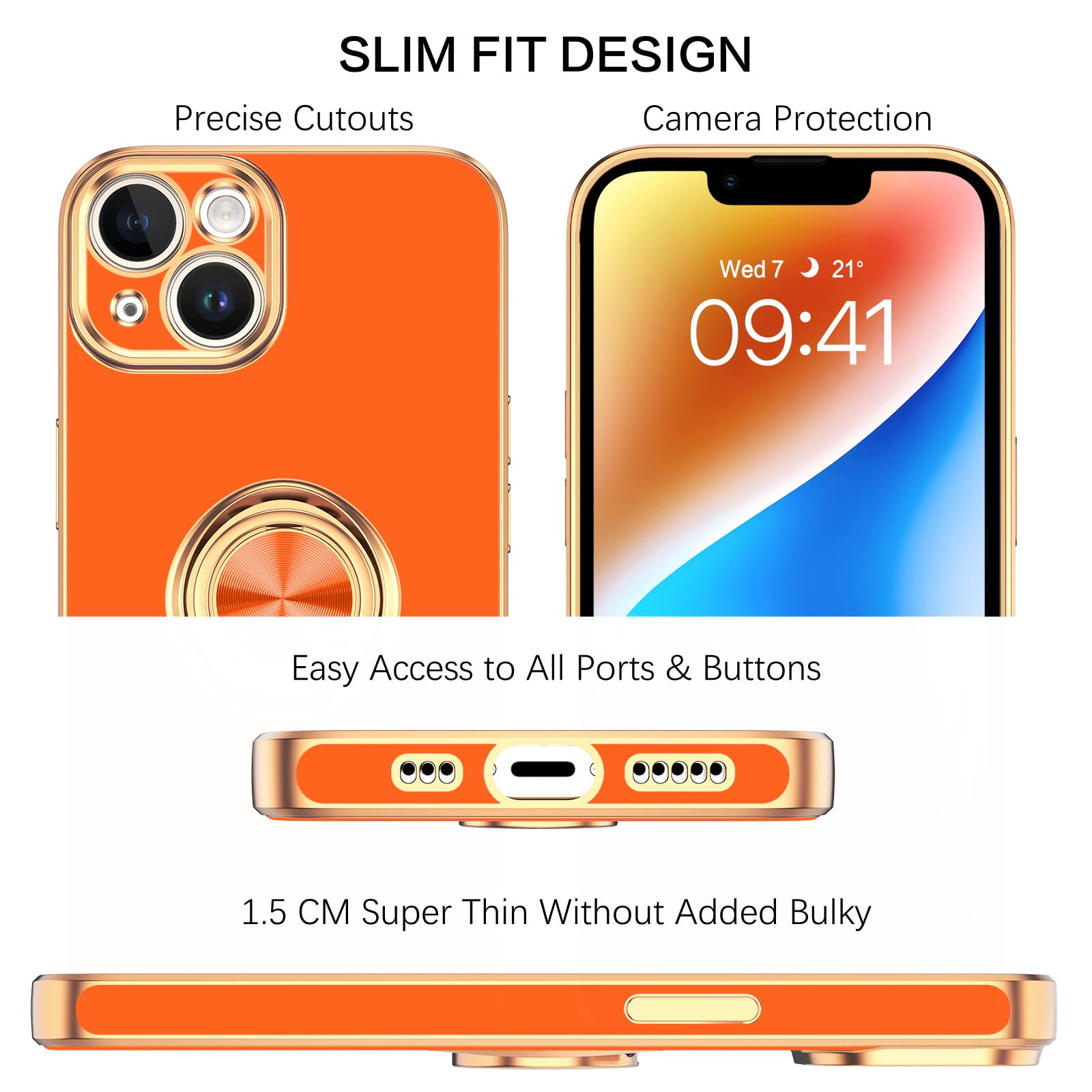 Veningo Compatible With Apple 14 Case,Phone Case For Apple 14,Slim Fit Soft 360 Ring Holder Kickstand Magnetic Car Mount Support