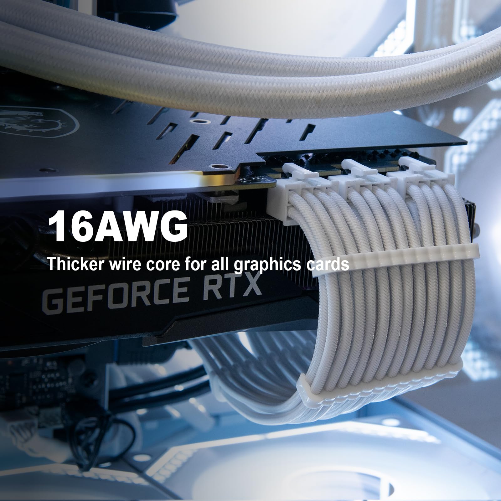 Sirlyr White Psu Extension Cable Kit,Pc Power Supply Cables Extension Mod   1X 24Pin Atx /2X 8 (4+4) Pin Eps /3X 8 (6+2) Gold Pl