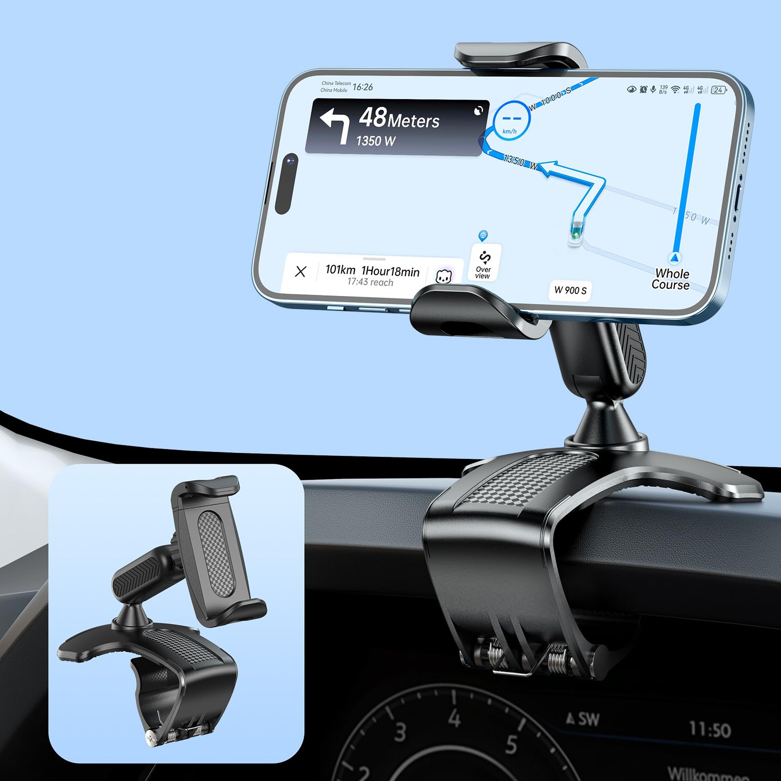 Nadrqqe Multifunctional Car Dashboard Mobile Phone Holder, 360 Degree Rotation Universal Dash Clip Cellphone Mount For 4-7 Inch 