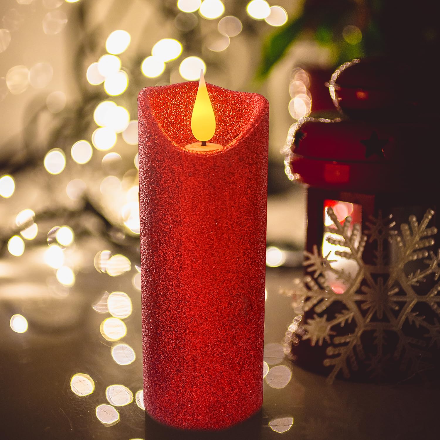 Evenice Flameless Candles Flickering Pillar Candles Battery Operated Candles Unscented With Timer And Remote,Set Of 5 Glitter Re