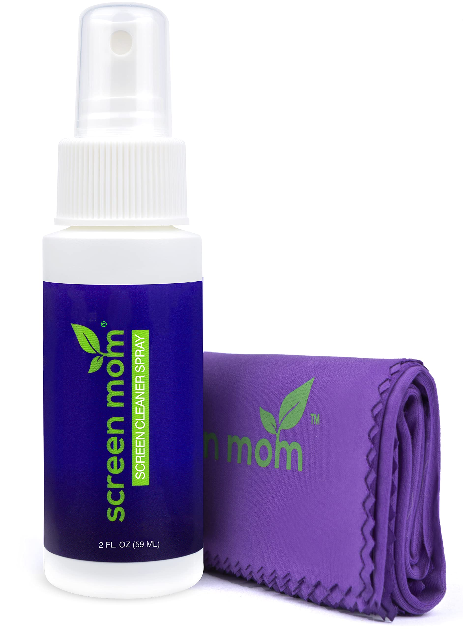 Screen Mom Screen Cleaner Kit For Laptop, Phone Cleaner, Ipad, Eyeglass, Led, Lcd, Tv   Includes 2Oz Spray And 2 Purple Cleaning