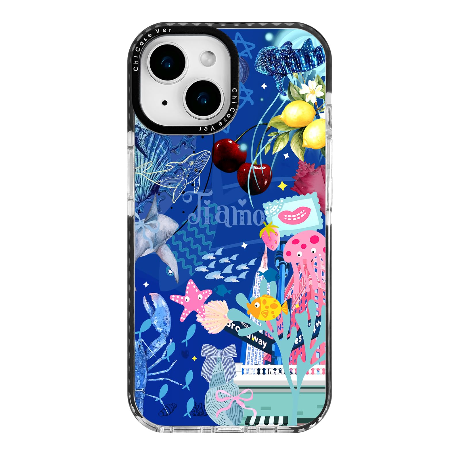 ChiCaseVer Voyage iPhone 14 Plus Case Pink Ocean Adventure Collage Pattern Military Grade Drop Protection Slim TPU with Camera P