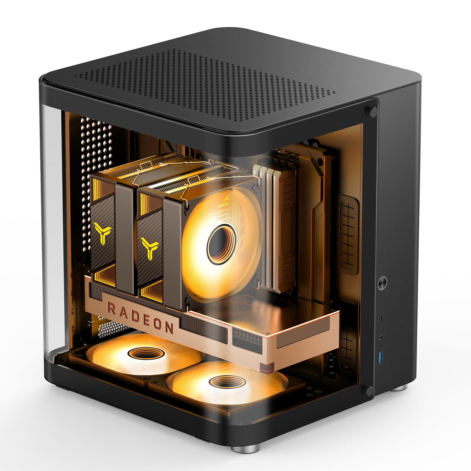 Jonsbo Tk 1 Black Micro Atx Mini Tower Computer Case, Hyperboloid Glass Design, Separated Cabinet Structure, Al Alloy Shell Matx