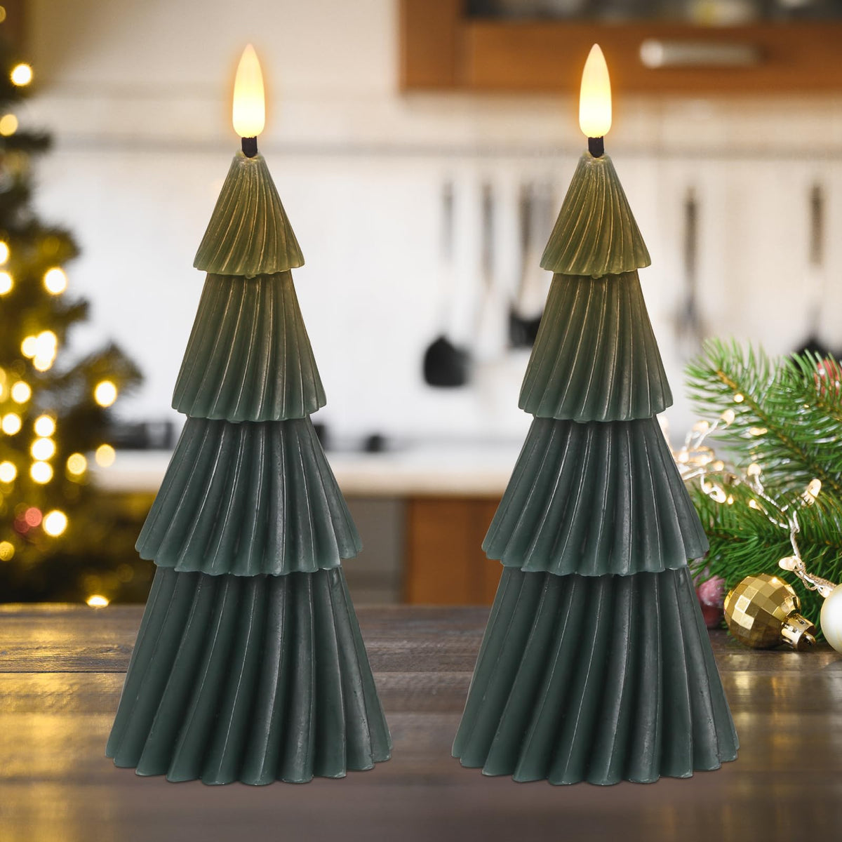 Dromance Christmas Tree Flameless Candles With 6 Hour Timer, Battery Operated Led Flickering Candle Lights Real Wax Vertical Str