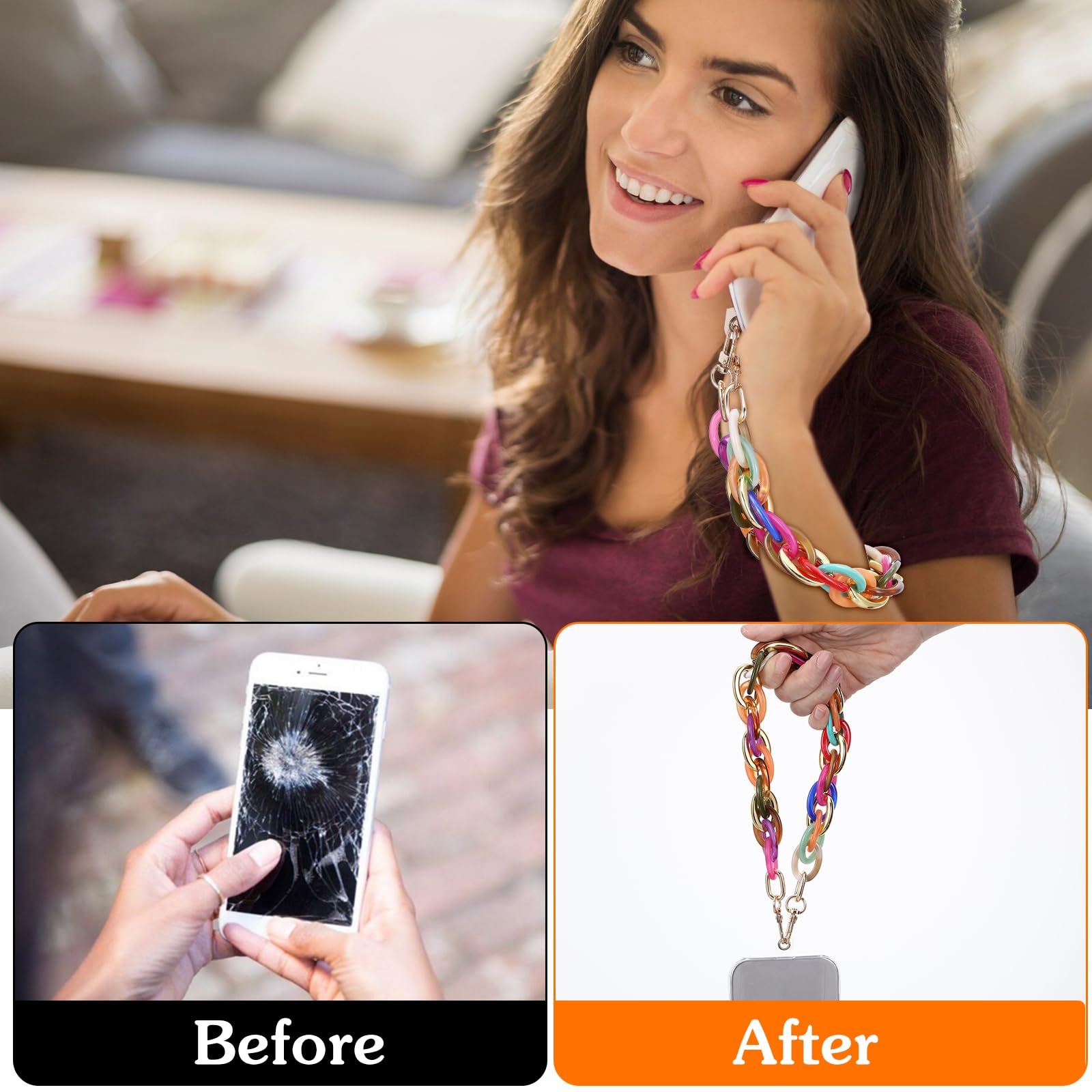 Ymapinc Acrylic Cell Phone Chain Strap For Women - Detachable Cell Phone Accessories With Tether Tab Wrist Strap Lanyard - Gradi