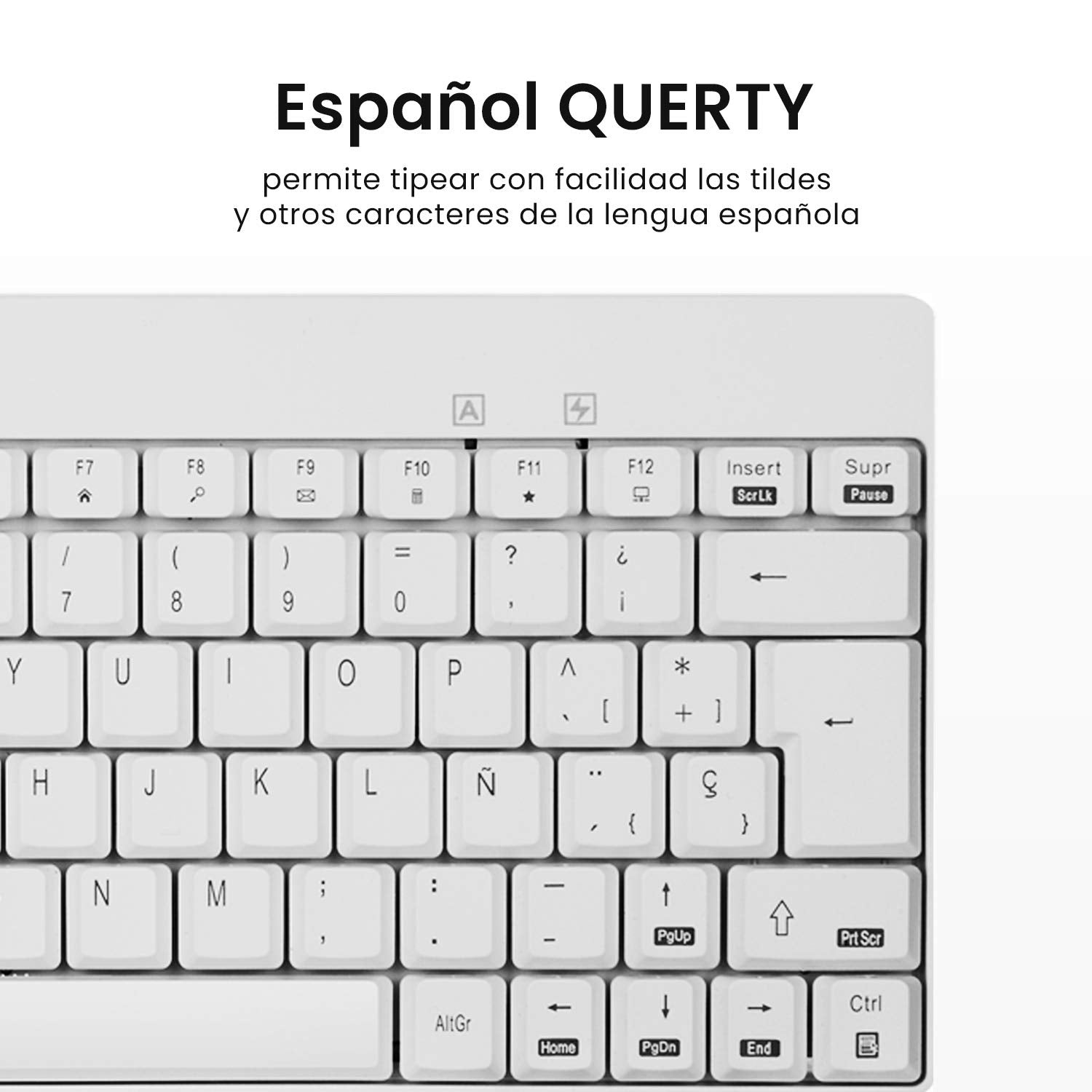 Perixx Periduo-712Wes Mini Pack De Teclado Y Rat  N Inal  Mbrico Combo - Color Blanco - Espaol Qwerty