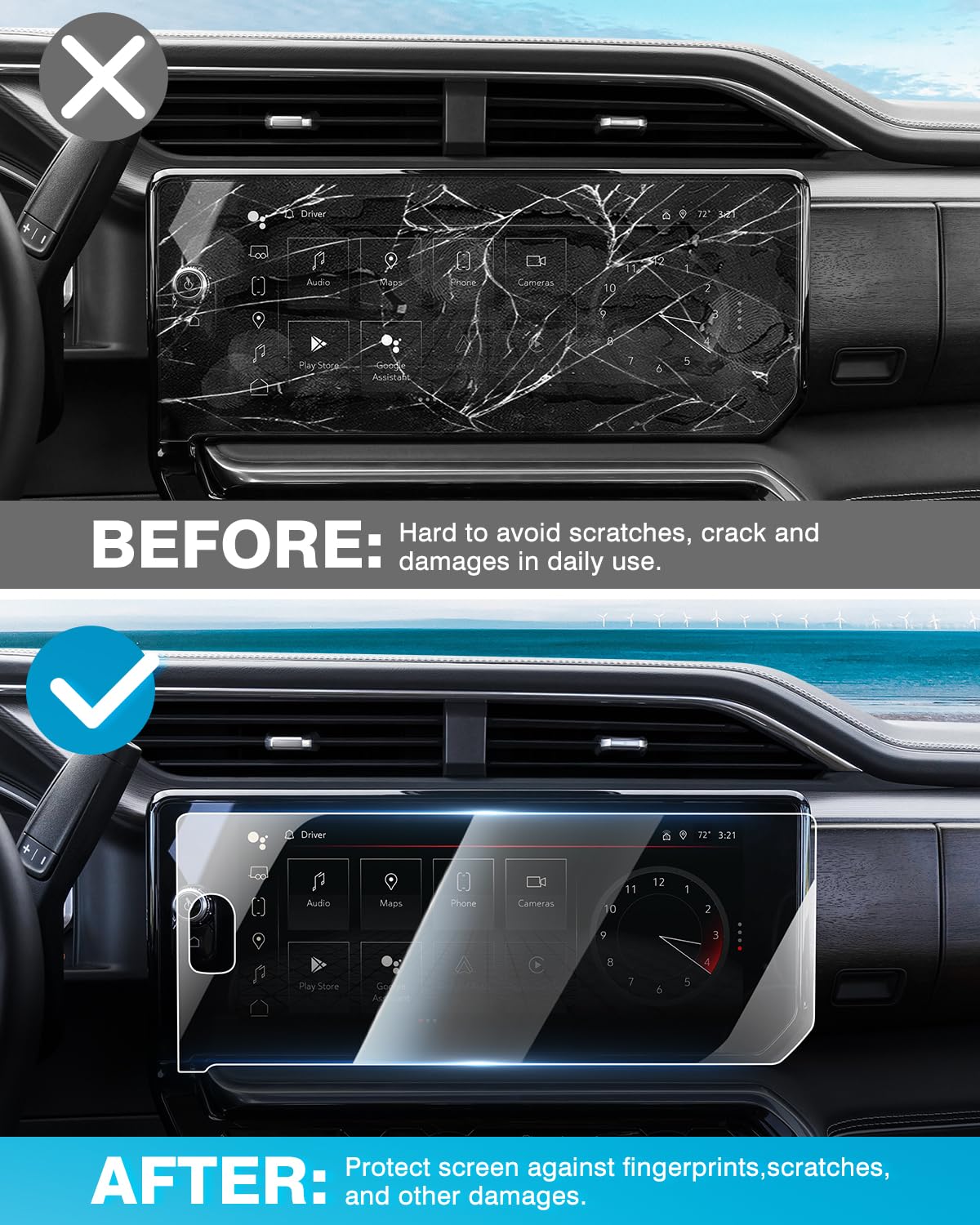 Karltys 2Pcs 2025 Sierra Screen Protector For 2022 2025 Gmc Sierra 1500, 2024 2025 Sierra 2500Hd 3500Hd 13.4 Inch Touchscreen Cover, Ultra Clear Anti Glare Tempered Glass (With One Button)