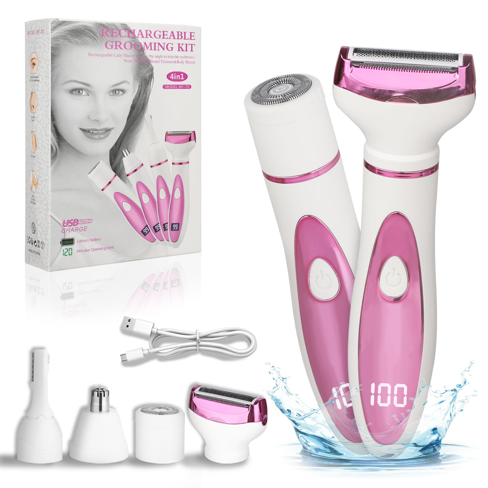 Beanify Wet & Dry Electric Razor for Women Men,4 in 1 Rechargeable Led Display Electric Shaver and Facial Hair Remover,Painless 
