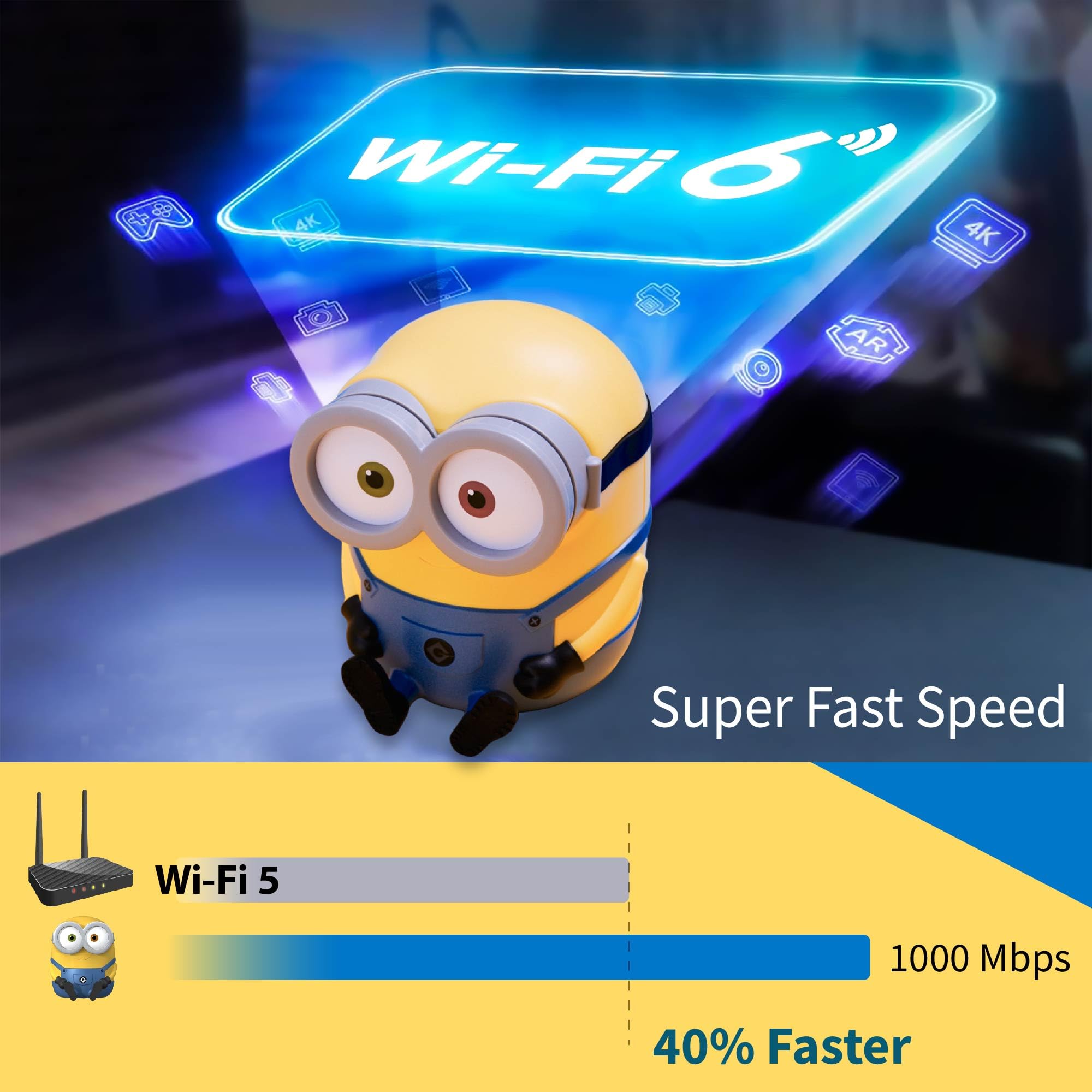 Davolink Minions Bob Wifi 6 Router For Home   Turbocharge Your Internet With Minions Magic Secure Travel Wifi Router   Gaming Ro