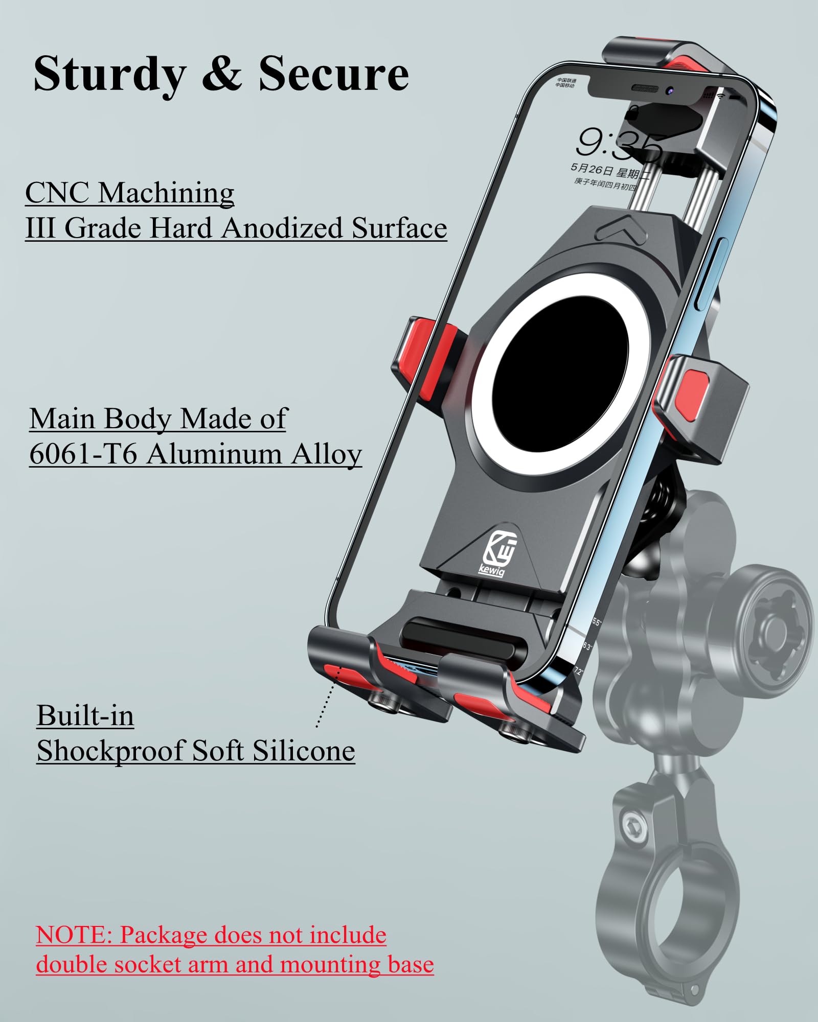 Brcovan 1'' Ball Aluminum Alloy Phone Mount Holder With Vibration Dampener, For Motorcycle Atv Utv Car Bike Boat Truck Scooter F